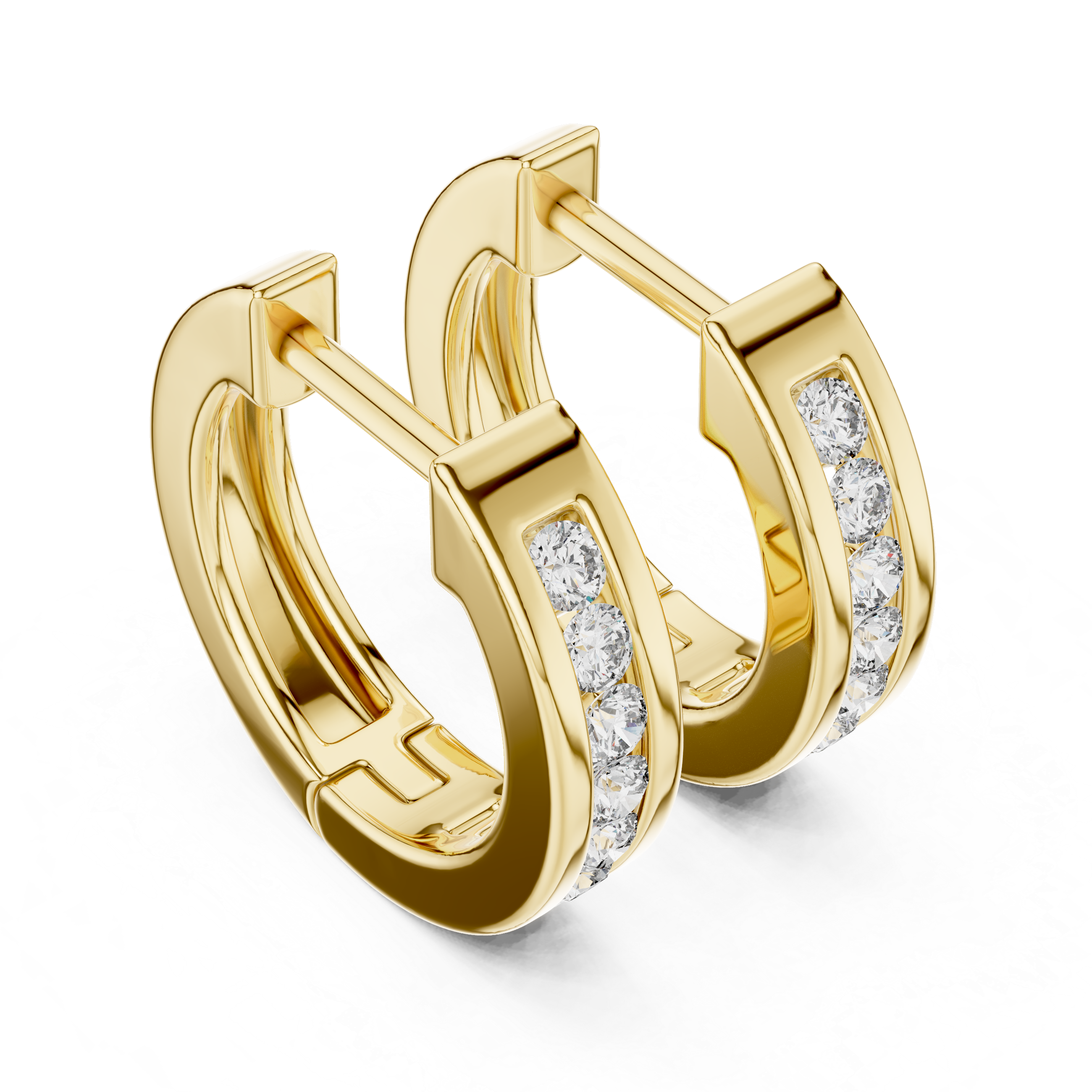 Gold diamond huggie hoop earrings for women