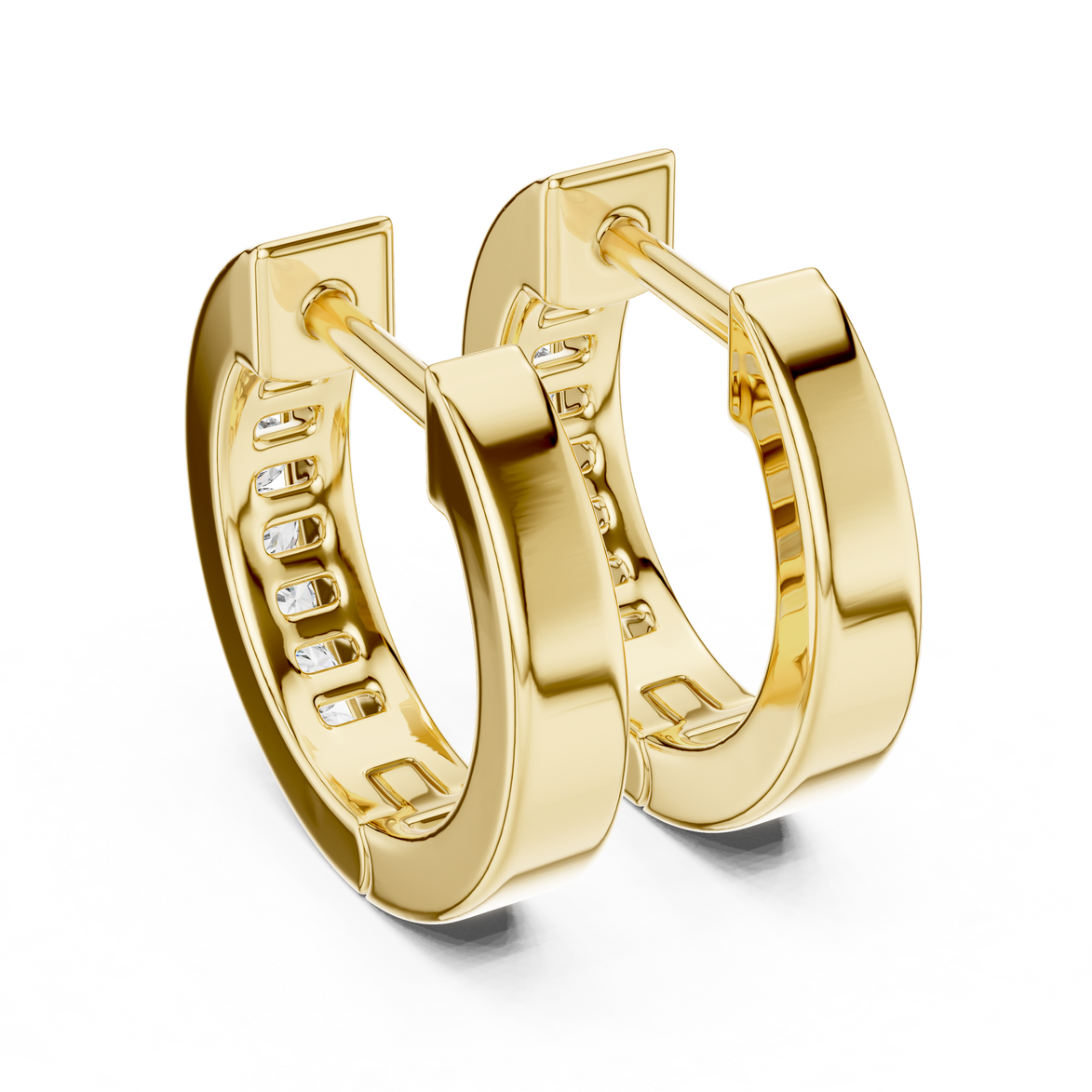 Gold diamond huggie hoop earrings for women