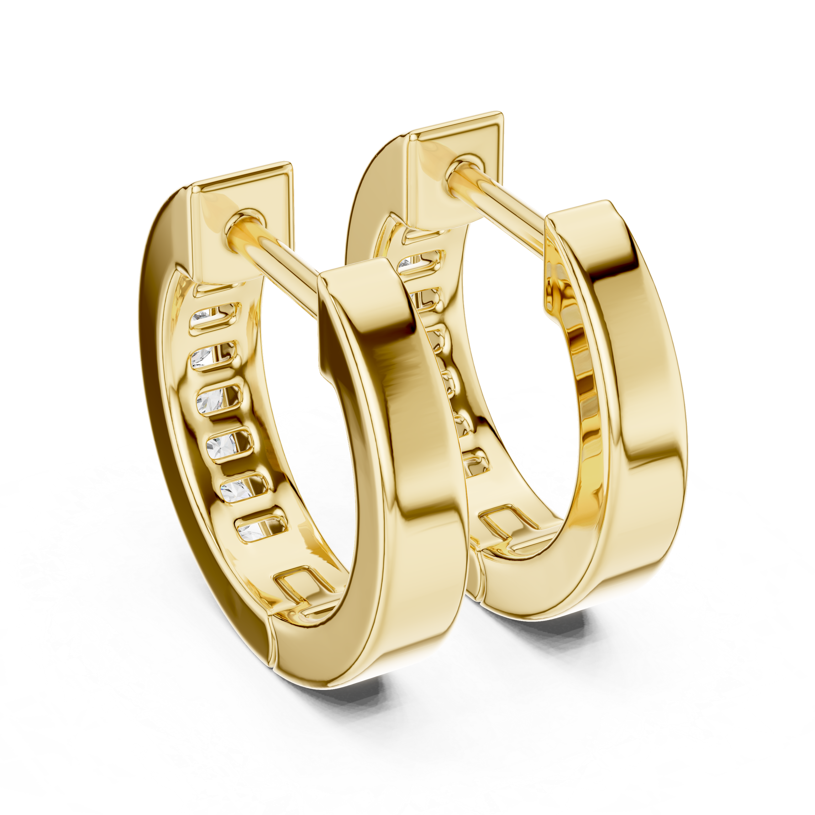 Gold diamond huggie hoop earrings for women