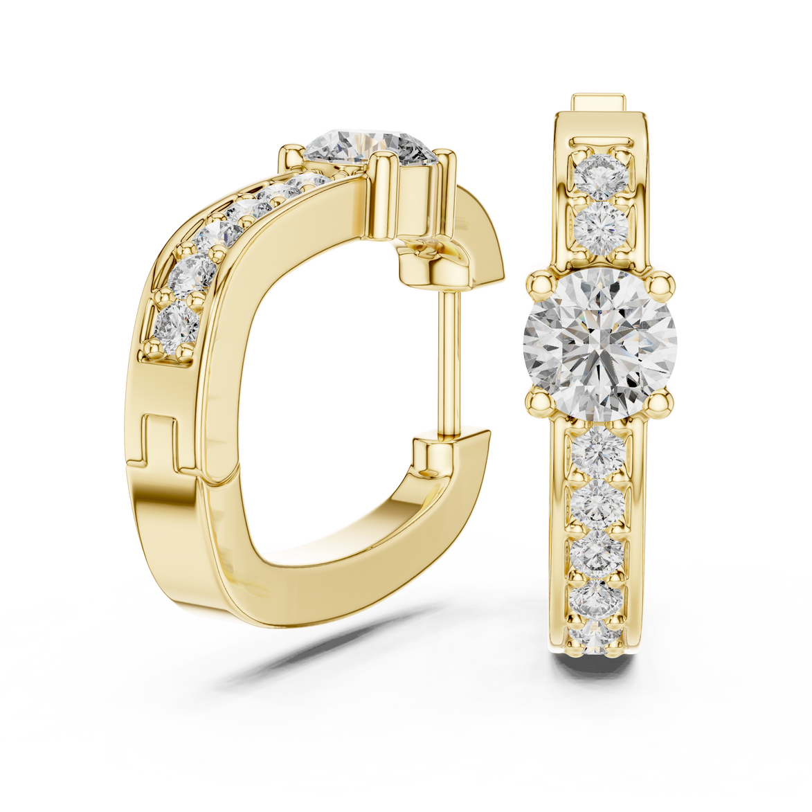 Gold diamond huggie hoop earrings for women