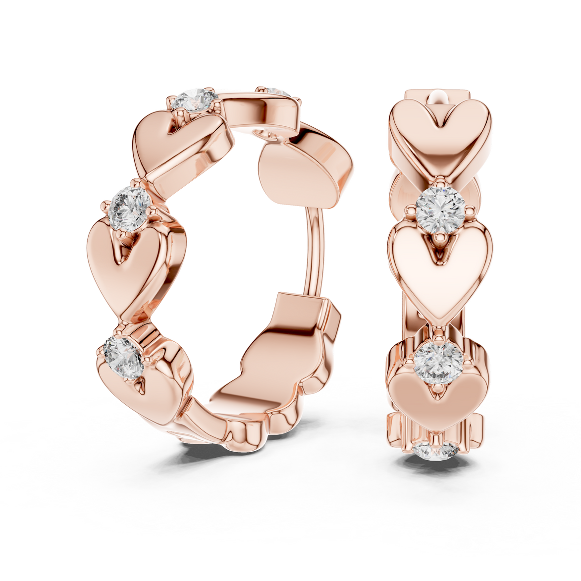 Gold heart diamond hoop earrings for women