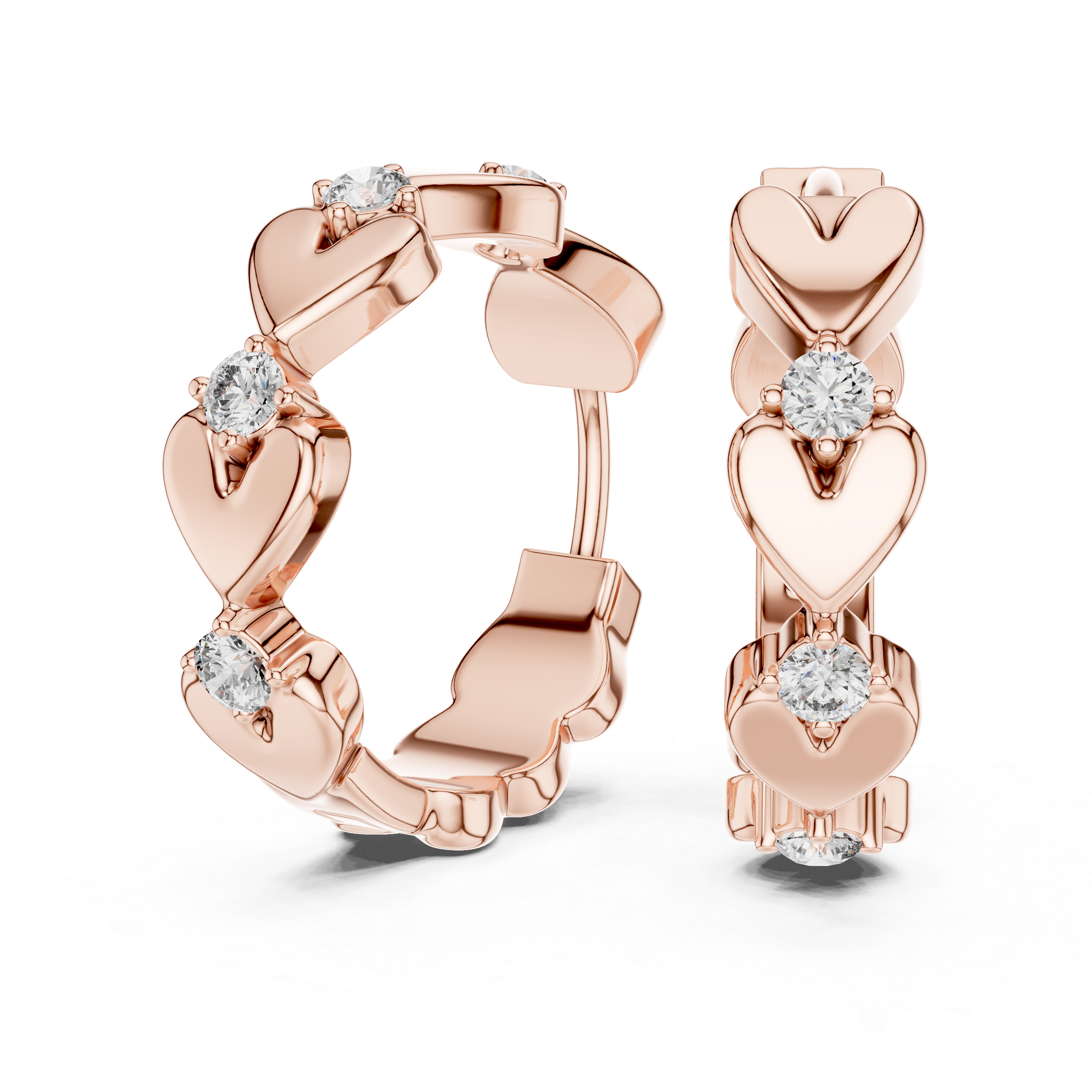 Gold heart diamond hoop earrings for women