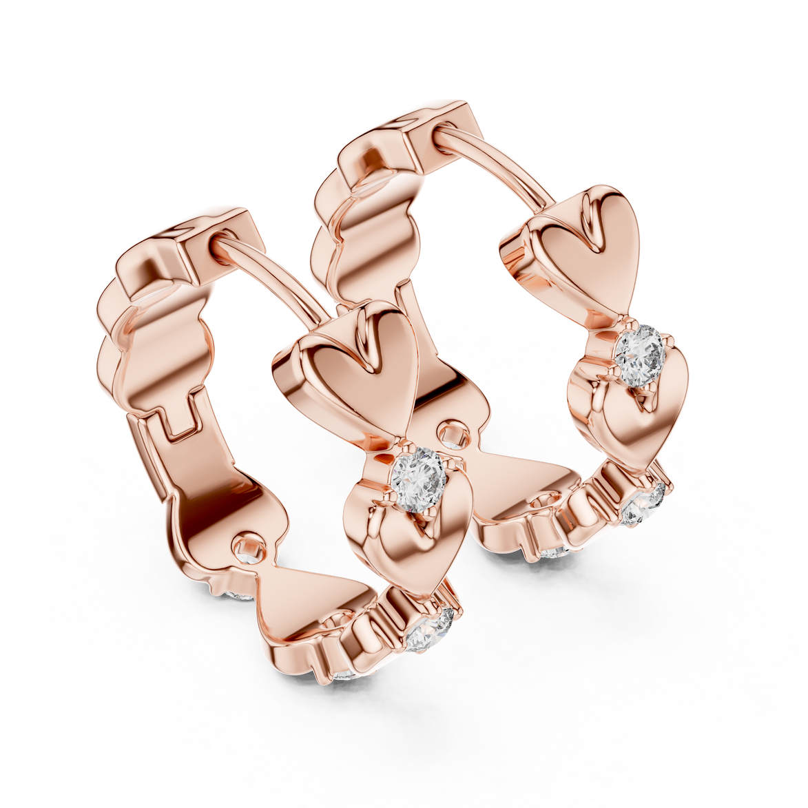 Gold heart diamond hoop earrings for women