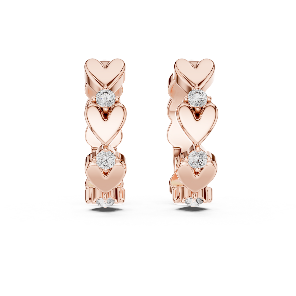 Gold heart diamond hoop earrings for women