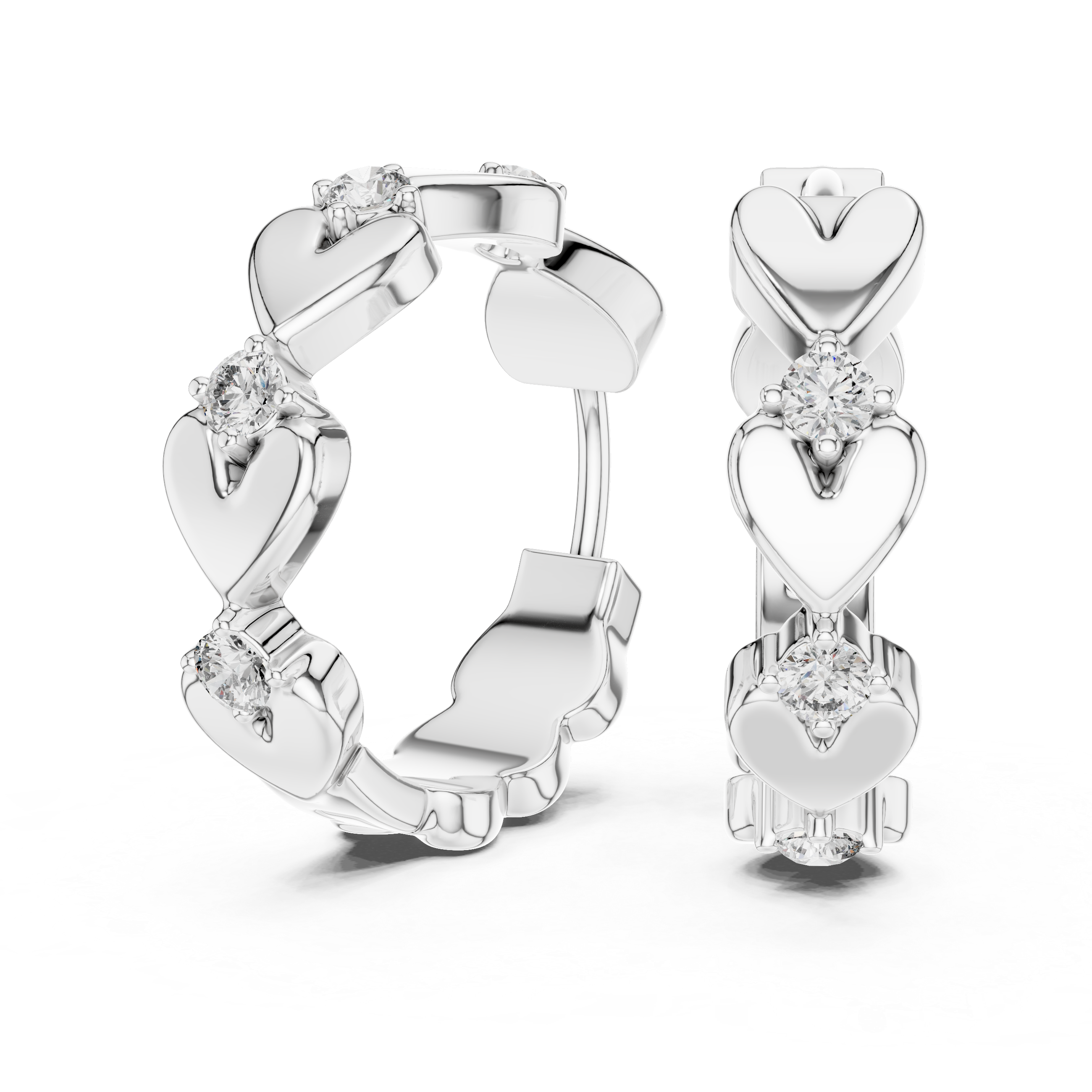Gold heart diamond hoop earrings for women