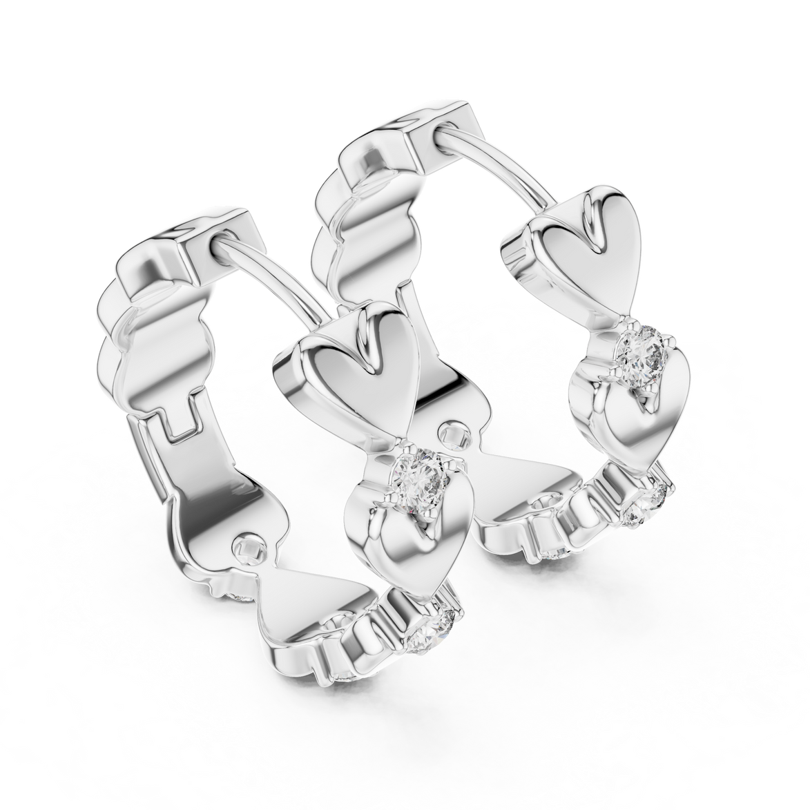 Gold heart diamond hoop earrings for women