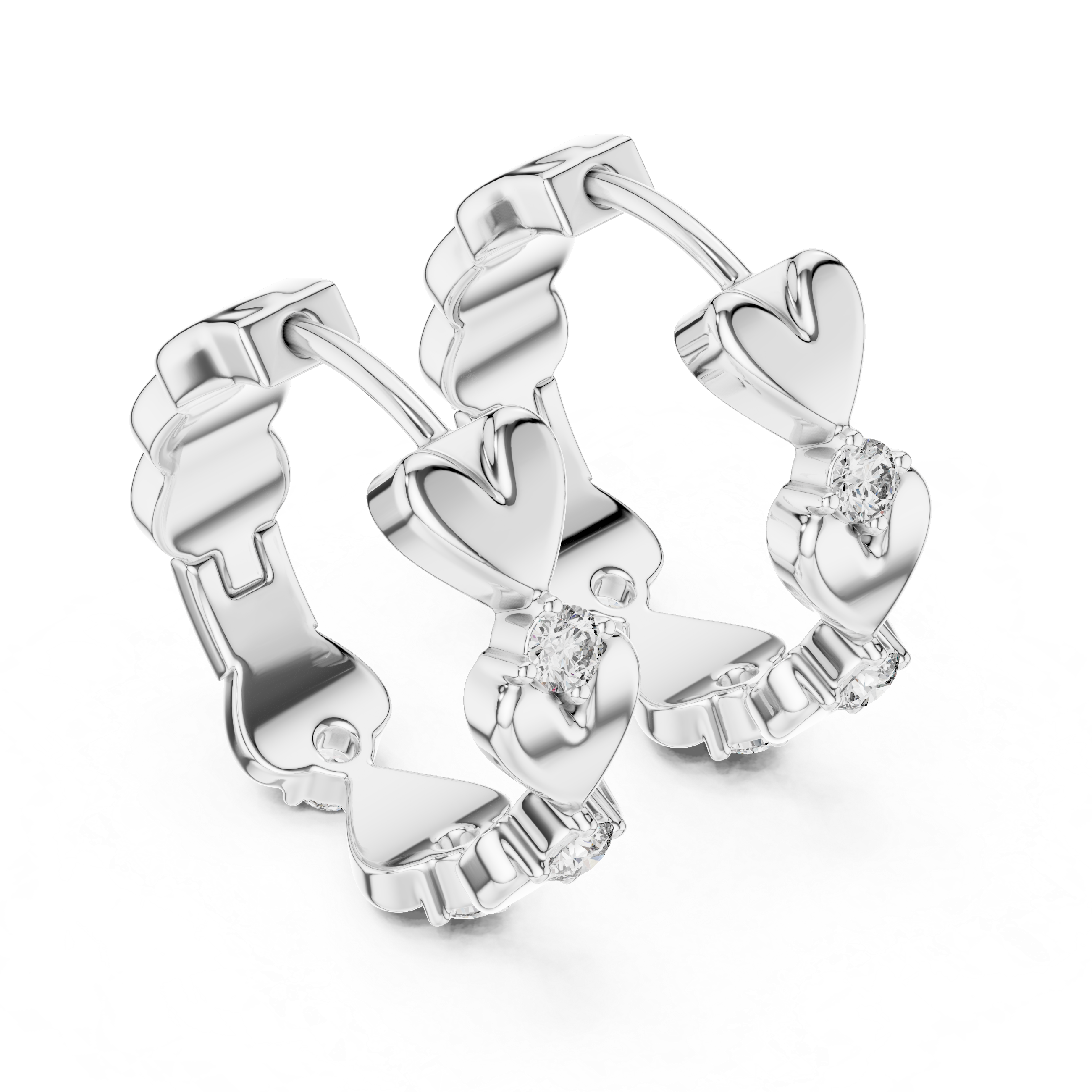 Gold heart diamond hoop earrings for women
