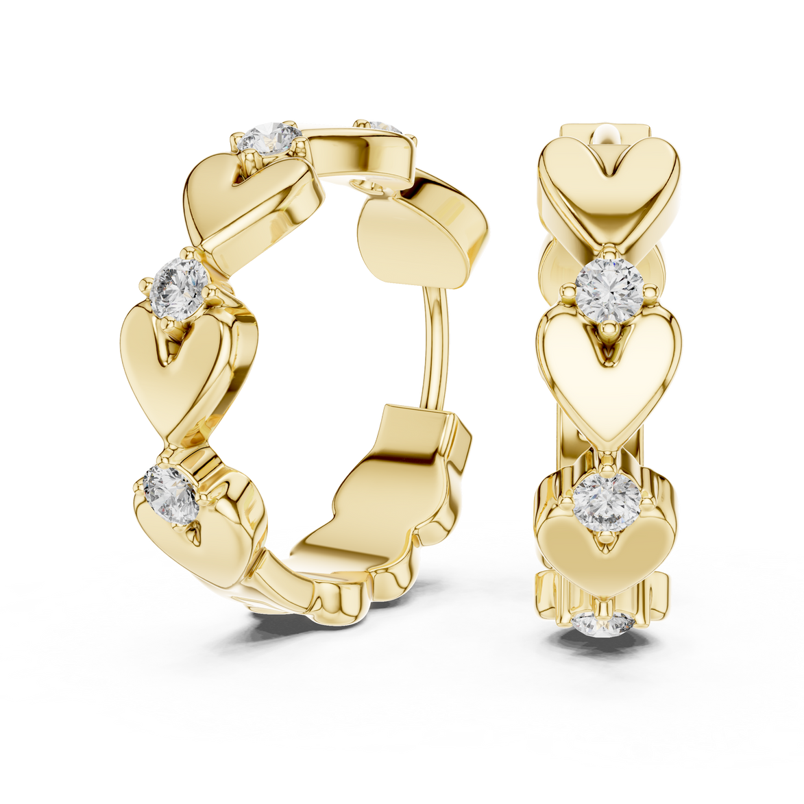 Gold heart diamond hoop earrings for women