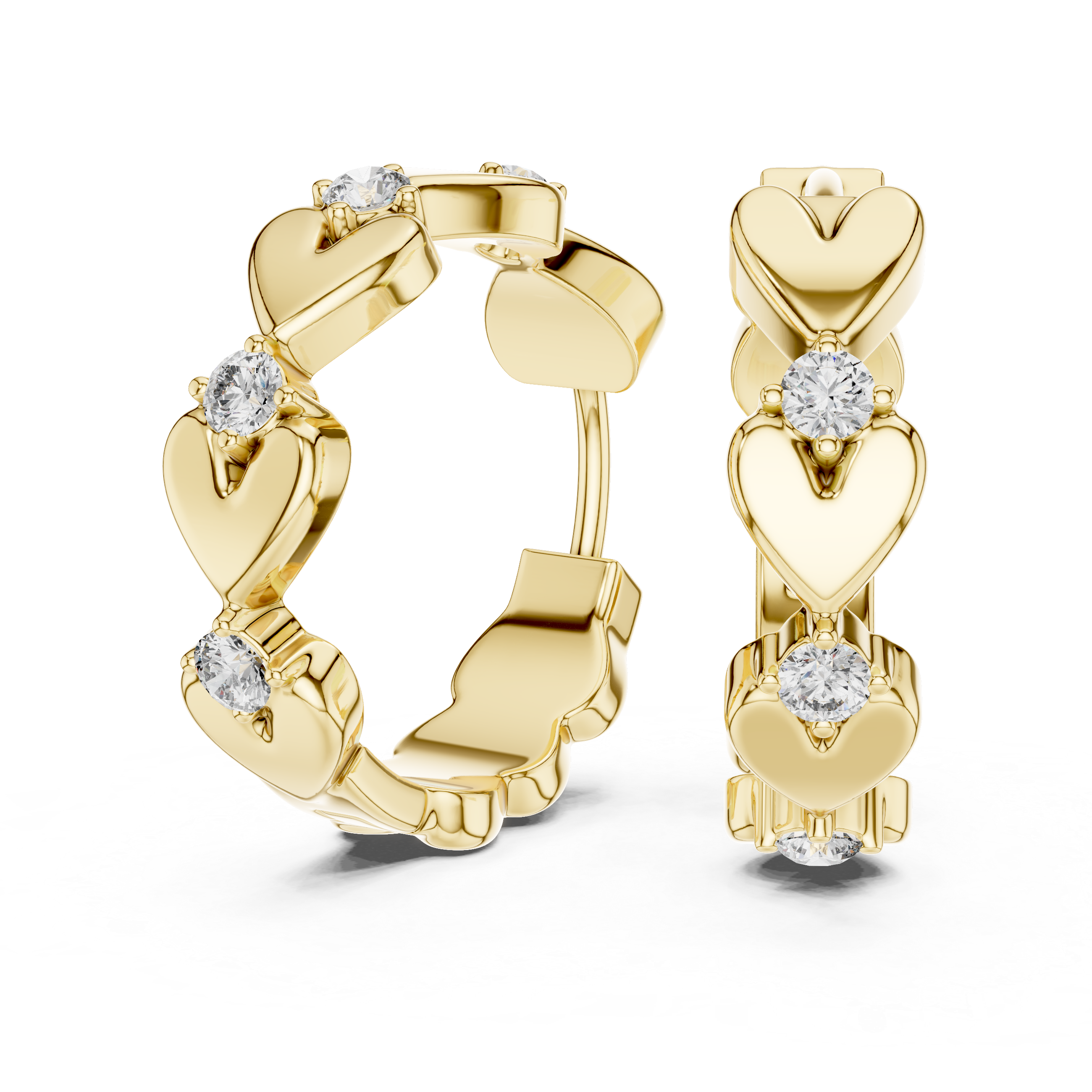 Gold heart diamond hoop earrings for women