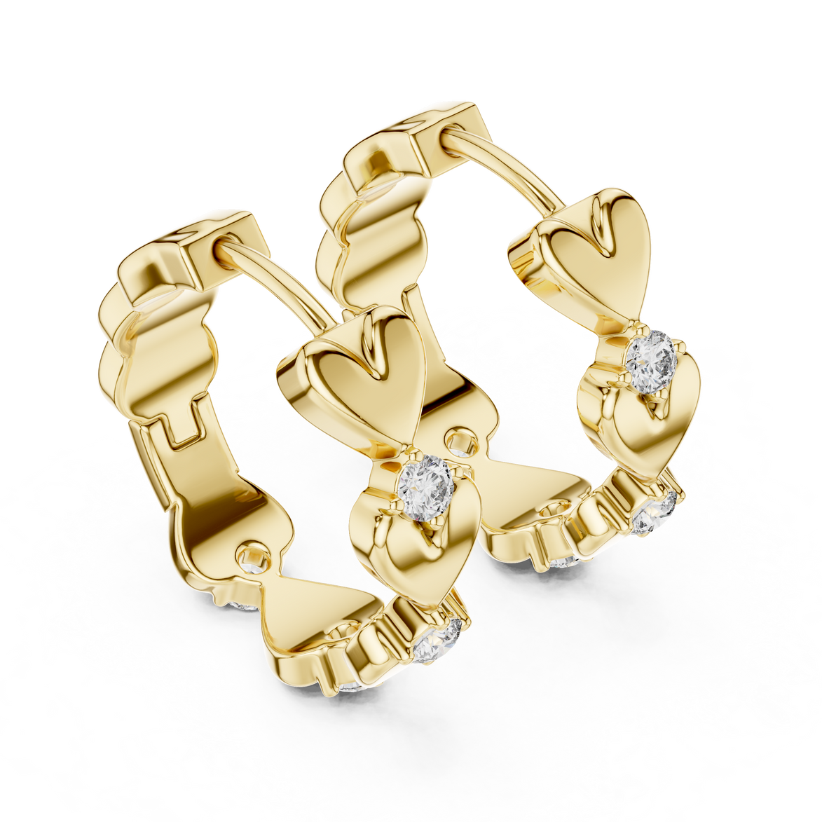 Gold heart diamond hoop earrings for women