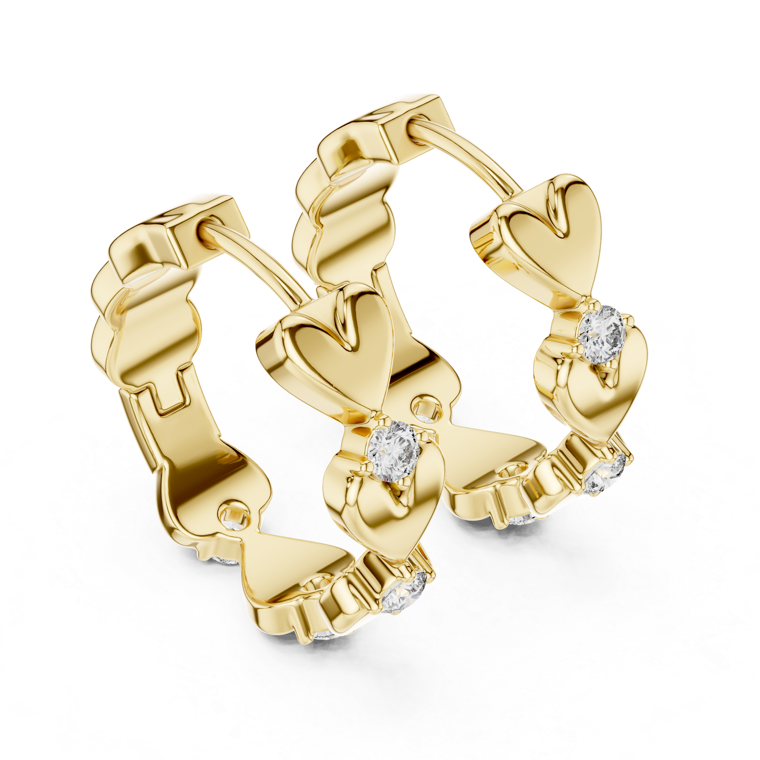 Gold heart diamond hoop earrings for women