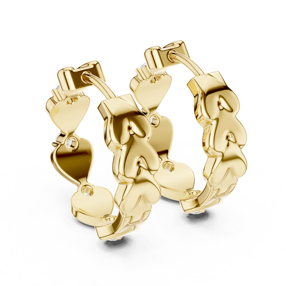 Gold heart diamond hoop earrings for women