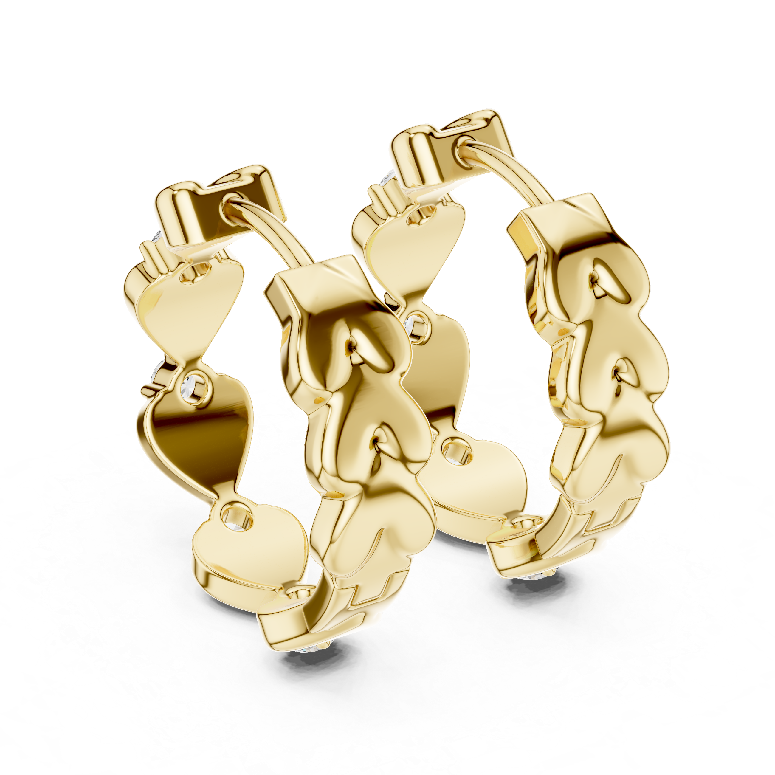Gold heart diamond hoop earrings for women