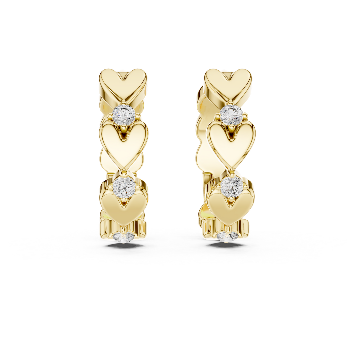 Gold heart diamond hoop earrings for women
