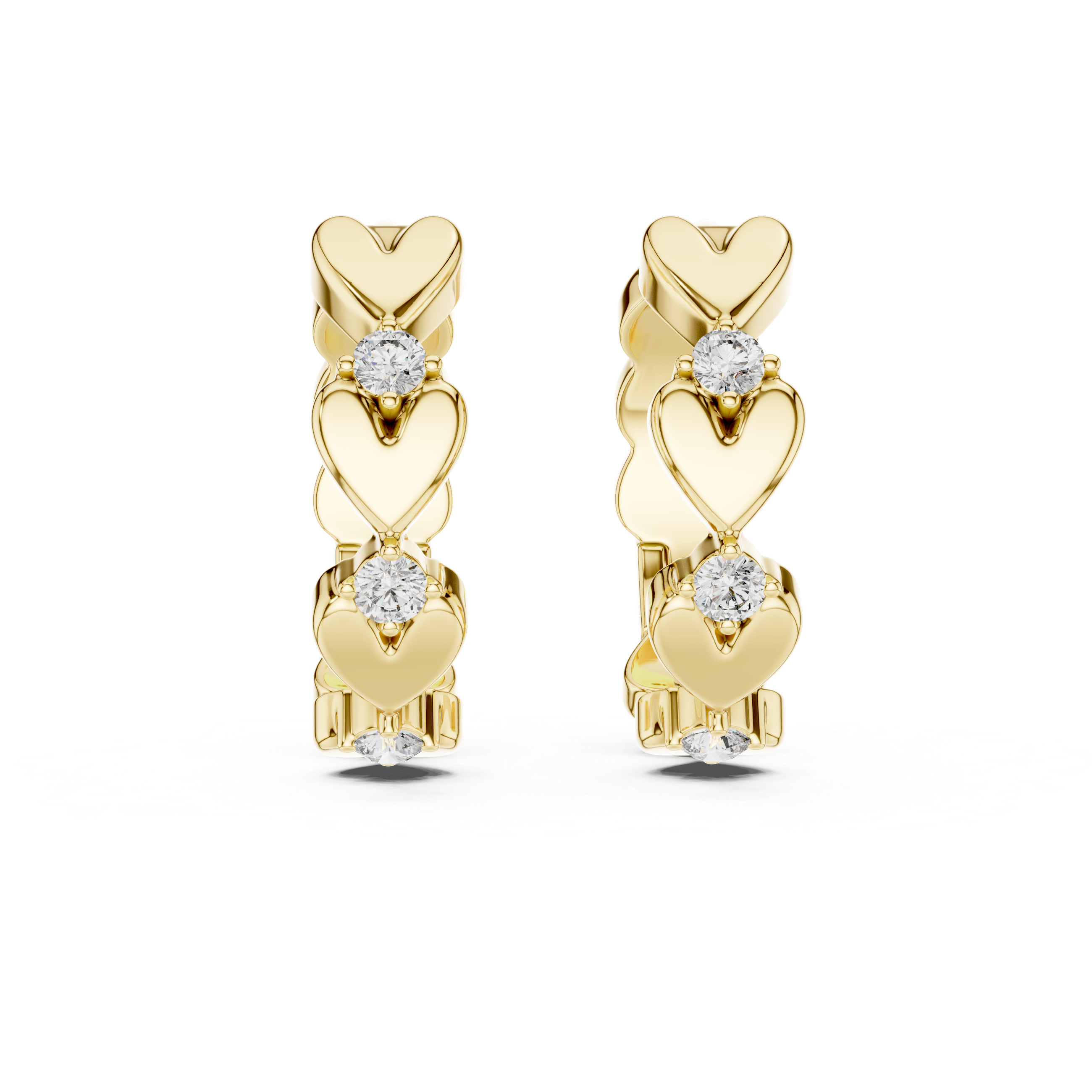 Gold heart diamond hoop earrings for women