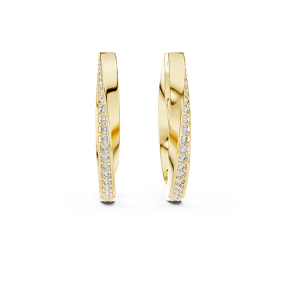 Front view of Classic Pavé diamond huggie earrings in yellow gold.