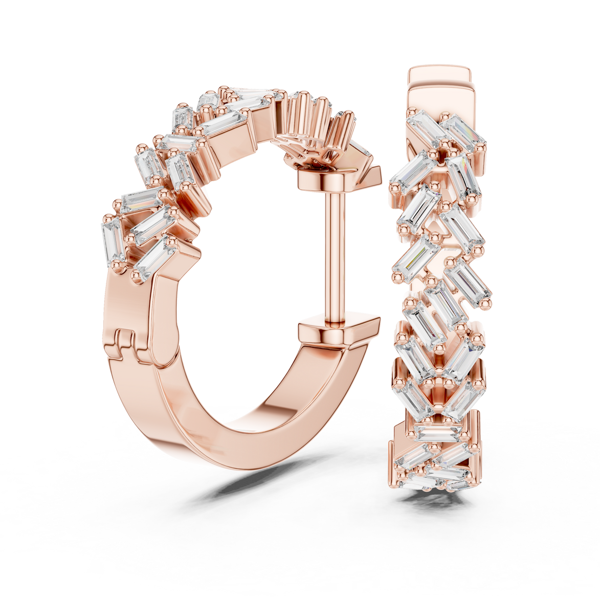 Gold baguette diamond hoop earrings for women
