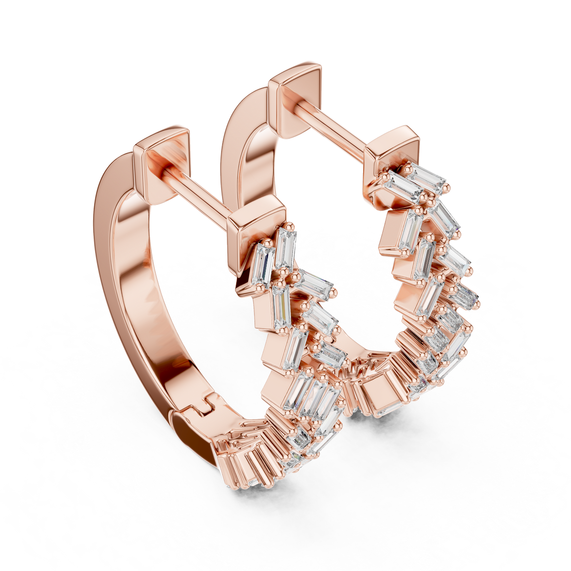 Gold baguette diamond hoop earrings for women