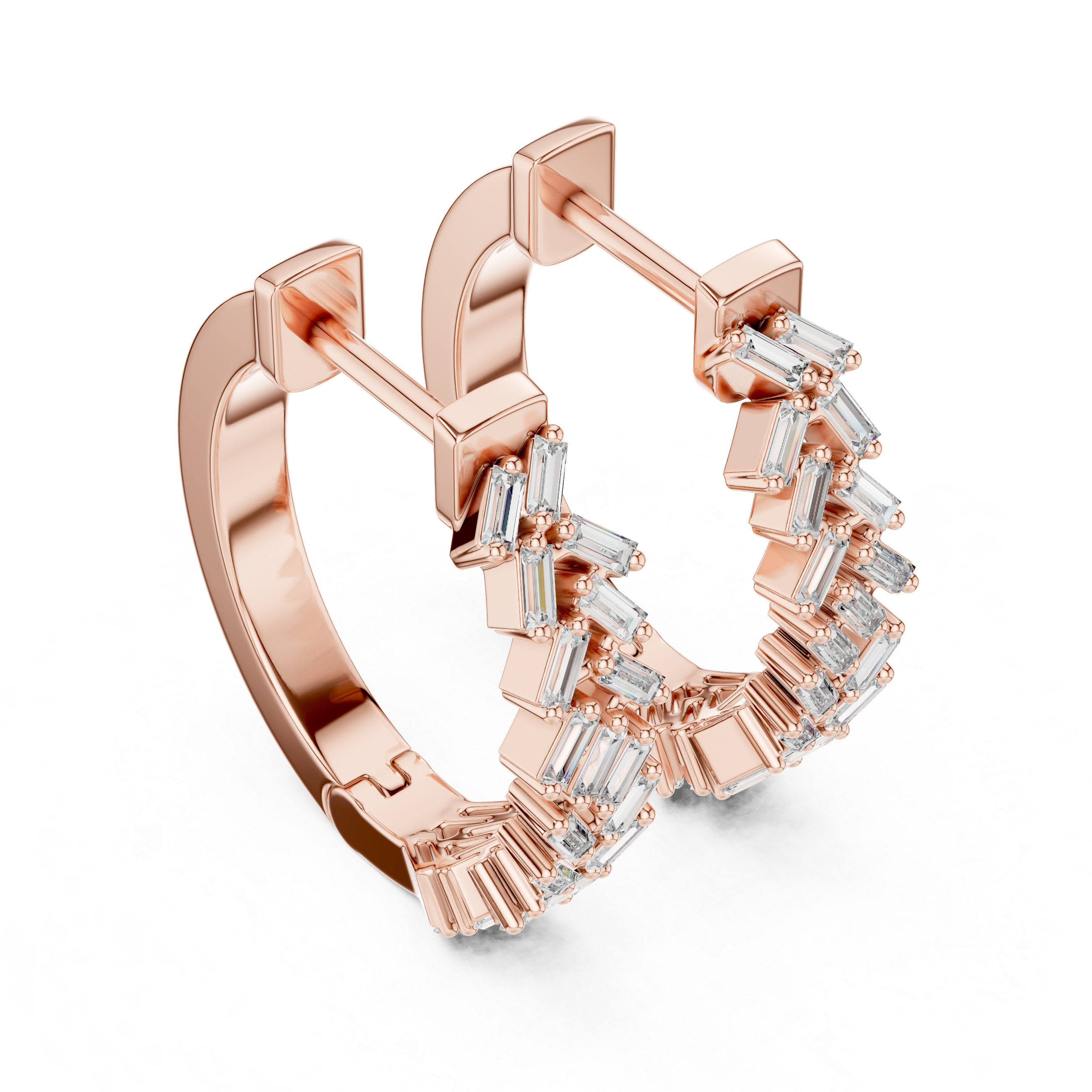 Gold baguette diamond hoop earrings for women
