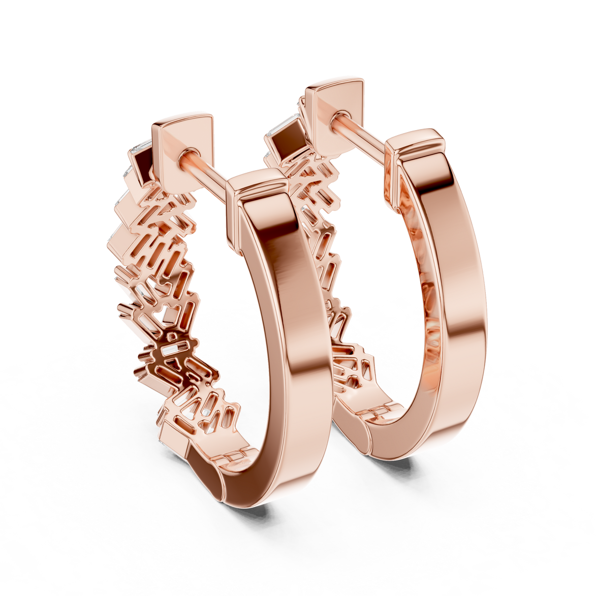 Gold baguette diamond hoop earrings for women