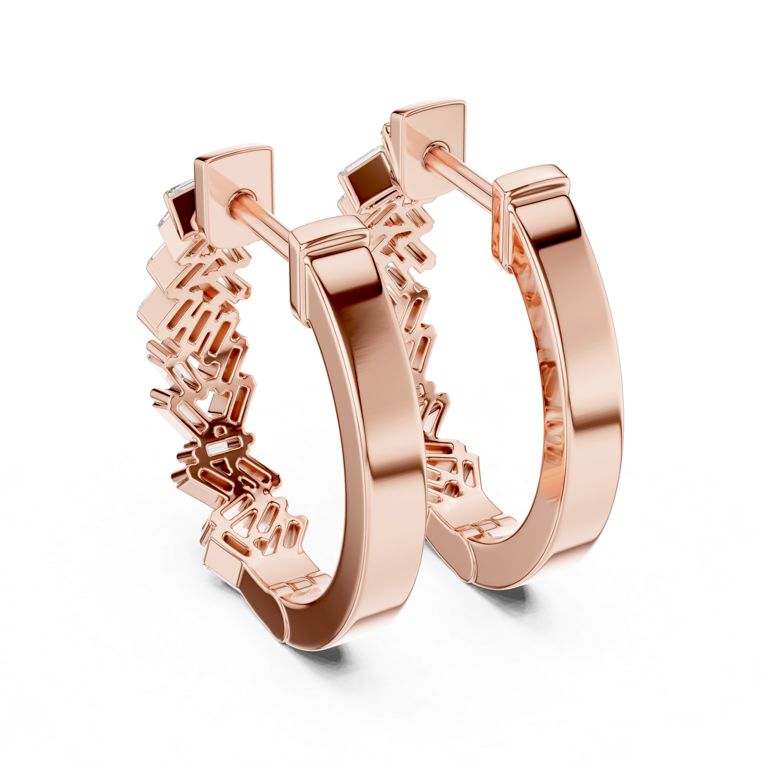 Gold baguette diamond hoop earrings for women