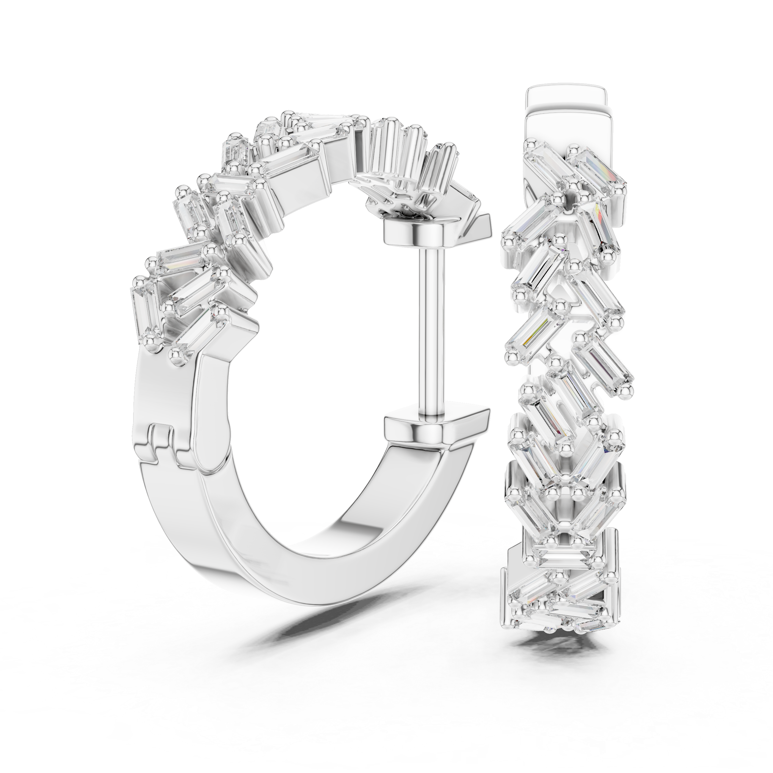 Gold baguette diamond hoop earrings for women