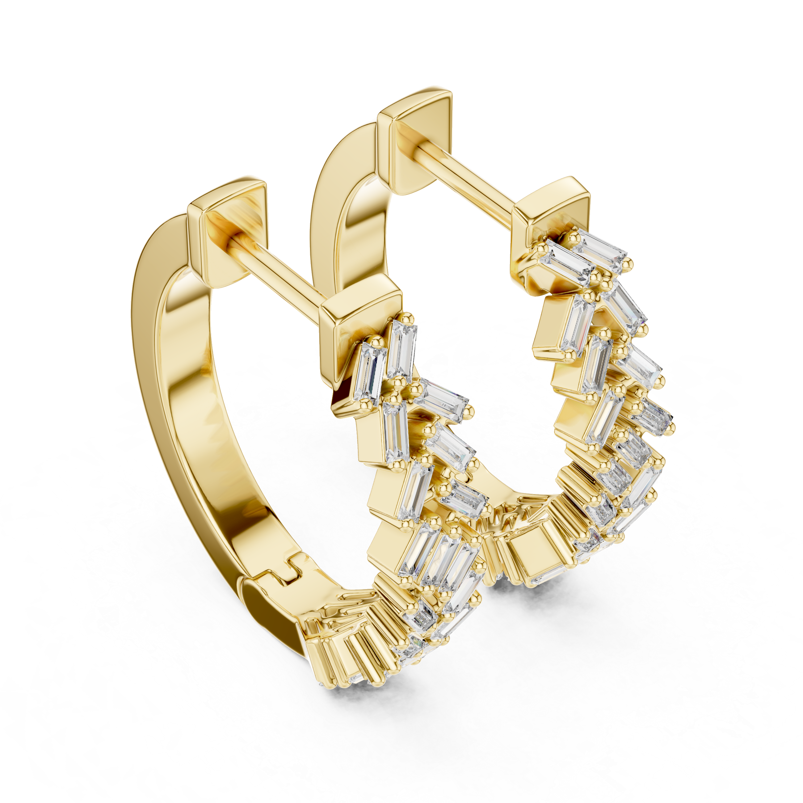 Gold baguette diamond hoop earrings for women