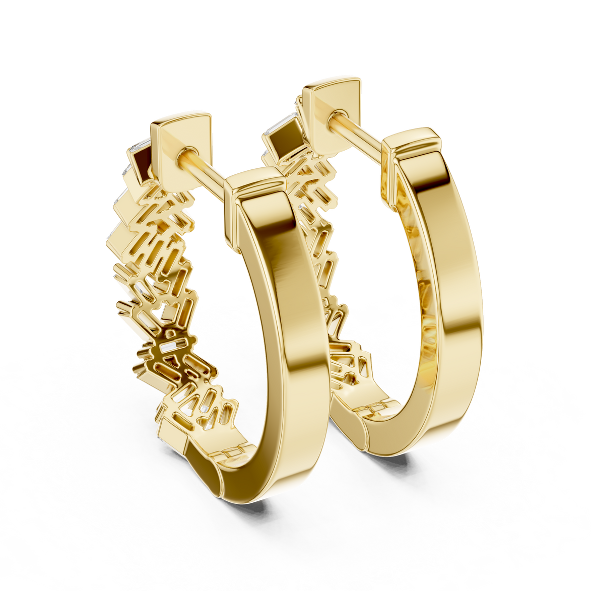 Gold baguette diamond hoop earrings for women