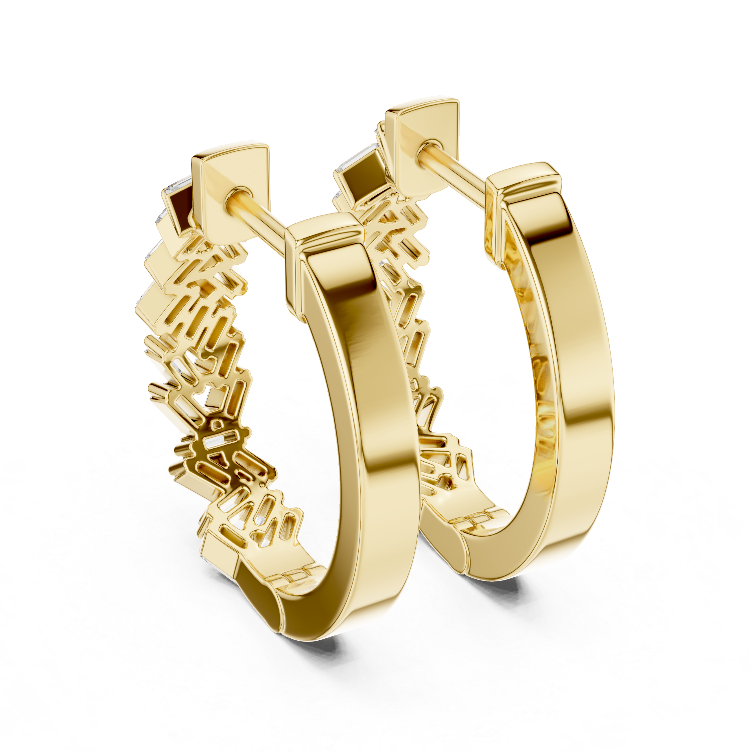 Gold baguette diamond hoop earrings for women