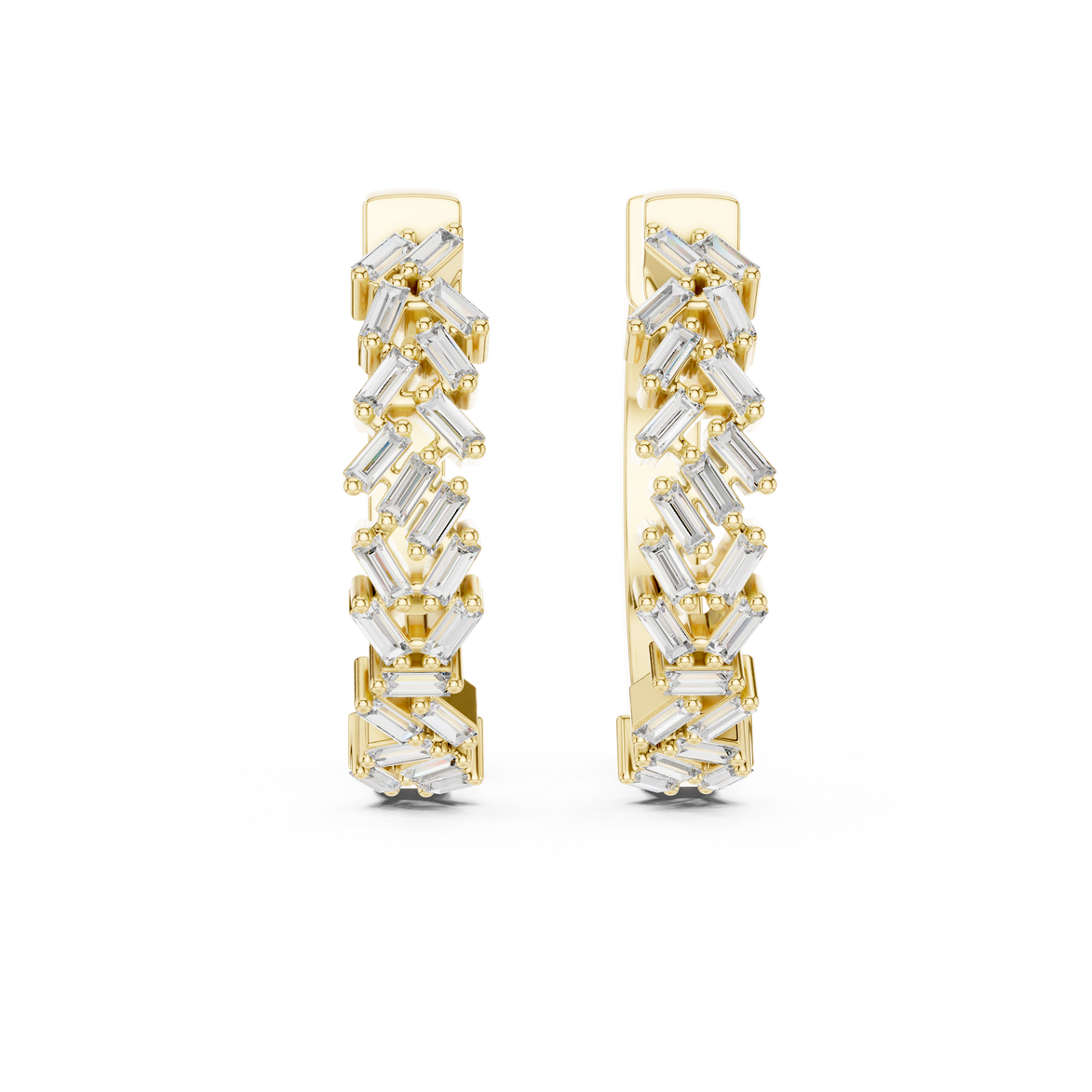 Gold baguette diamond hoop earrings for women
