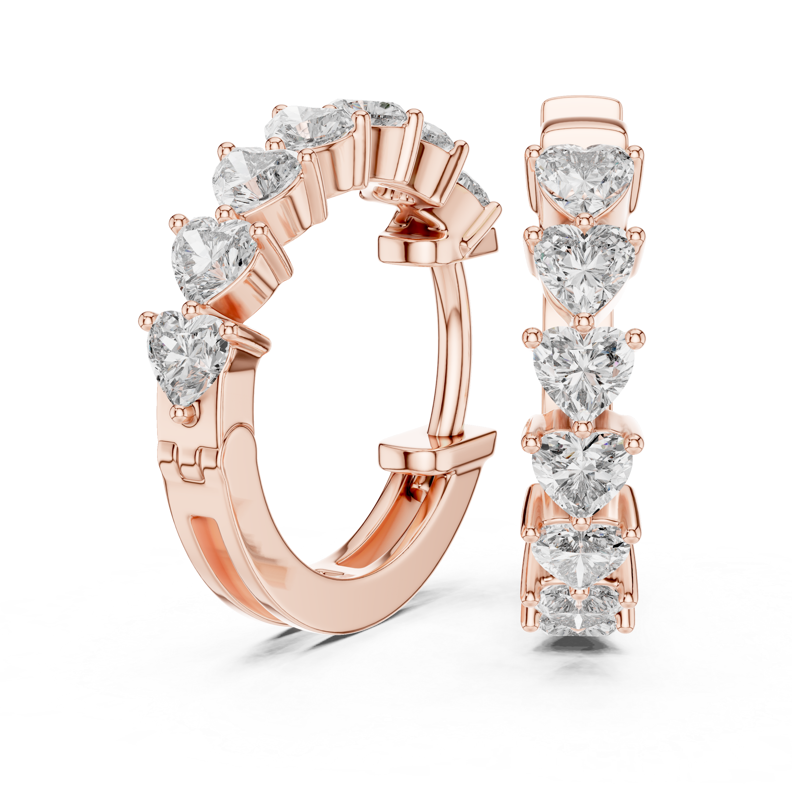 Gold heart diamond hoop earrings for women