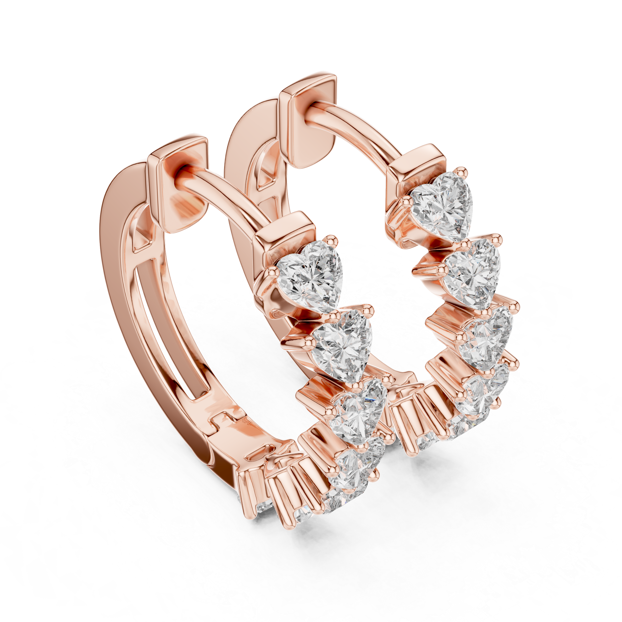 Gold heart diamond hoop earrings for women