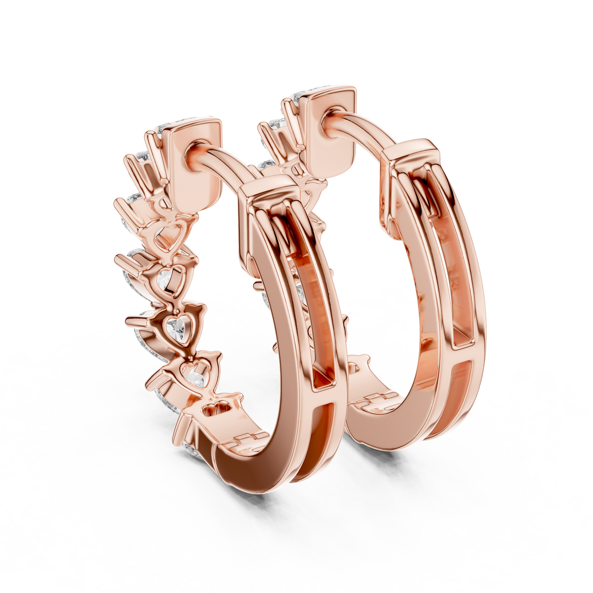 Gold heart diamond hoop earrings for women