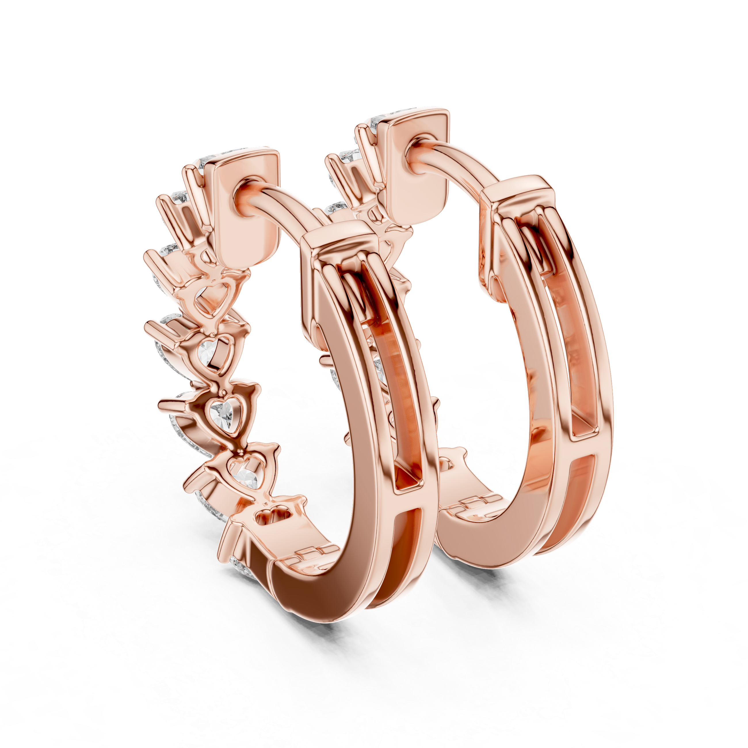 Gold heart diamond hoop earrings for women
