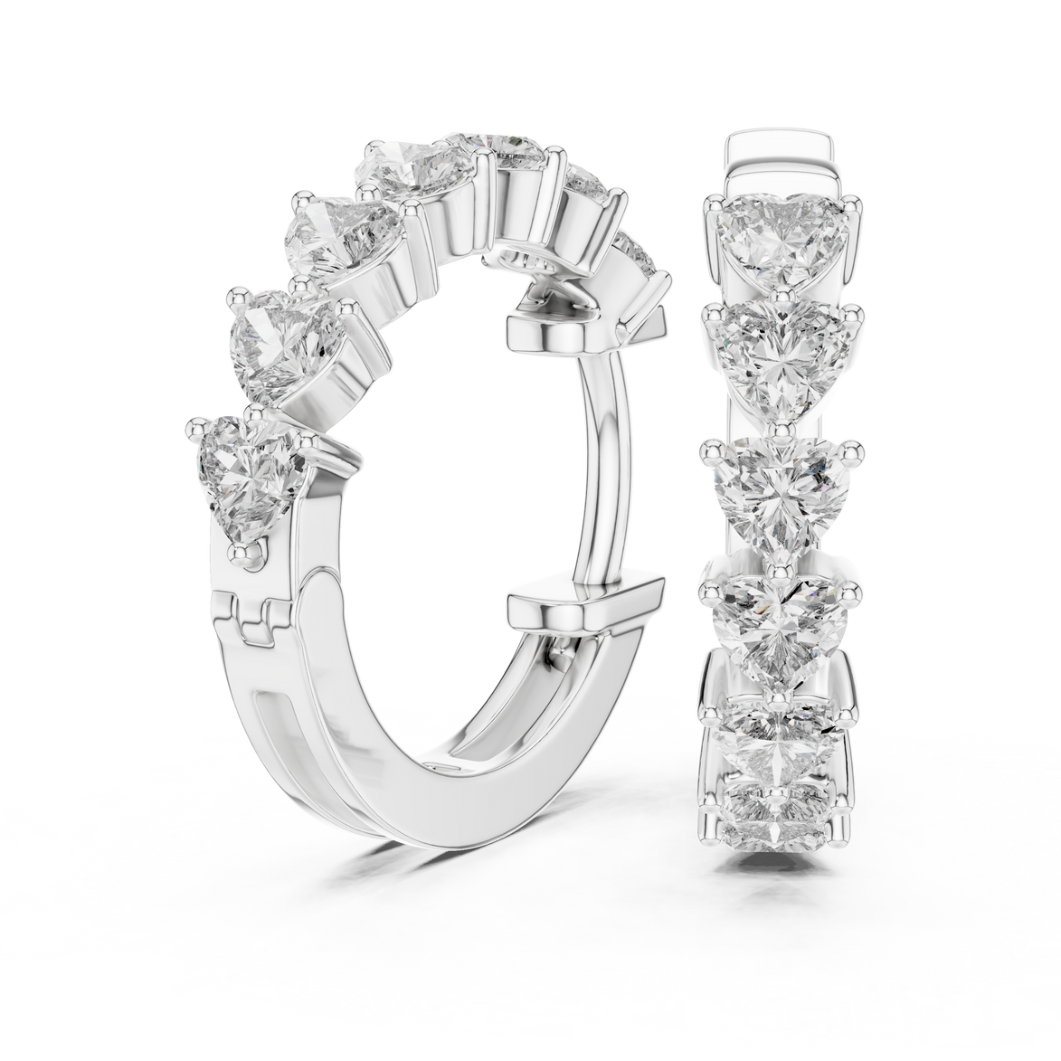 Gold heart diamond hoop earrings for women
