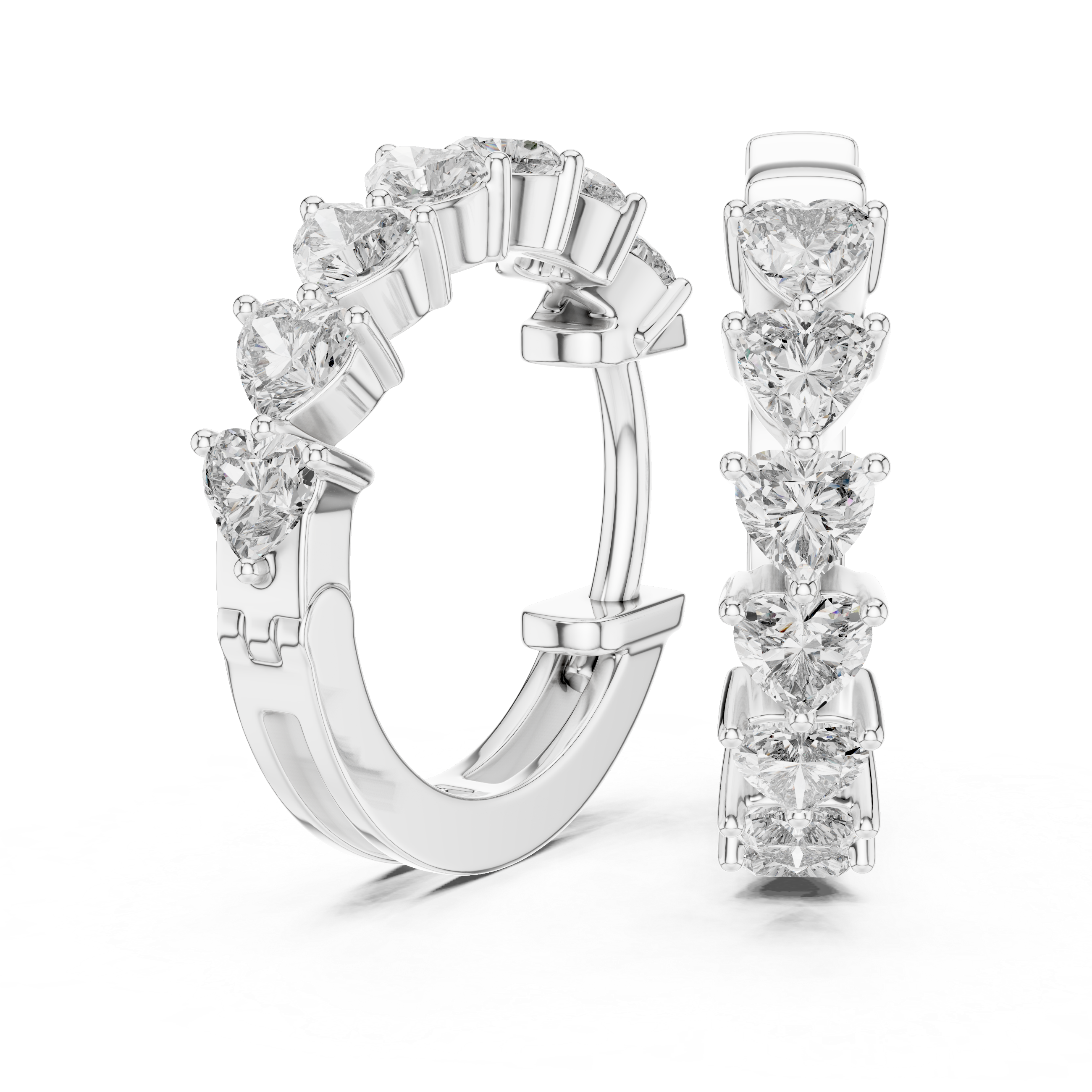 Gold heart diamond hoop earrings for women