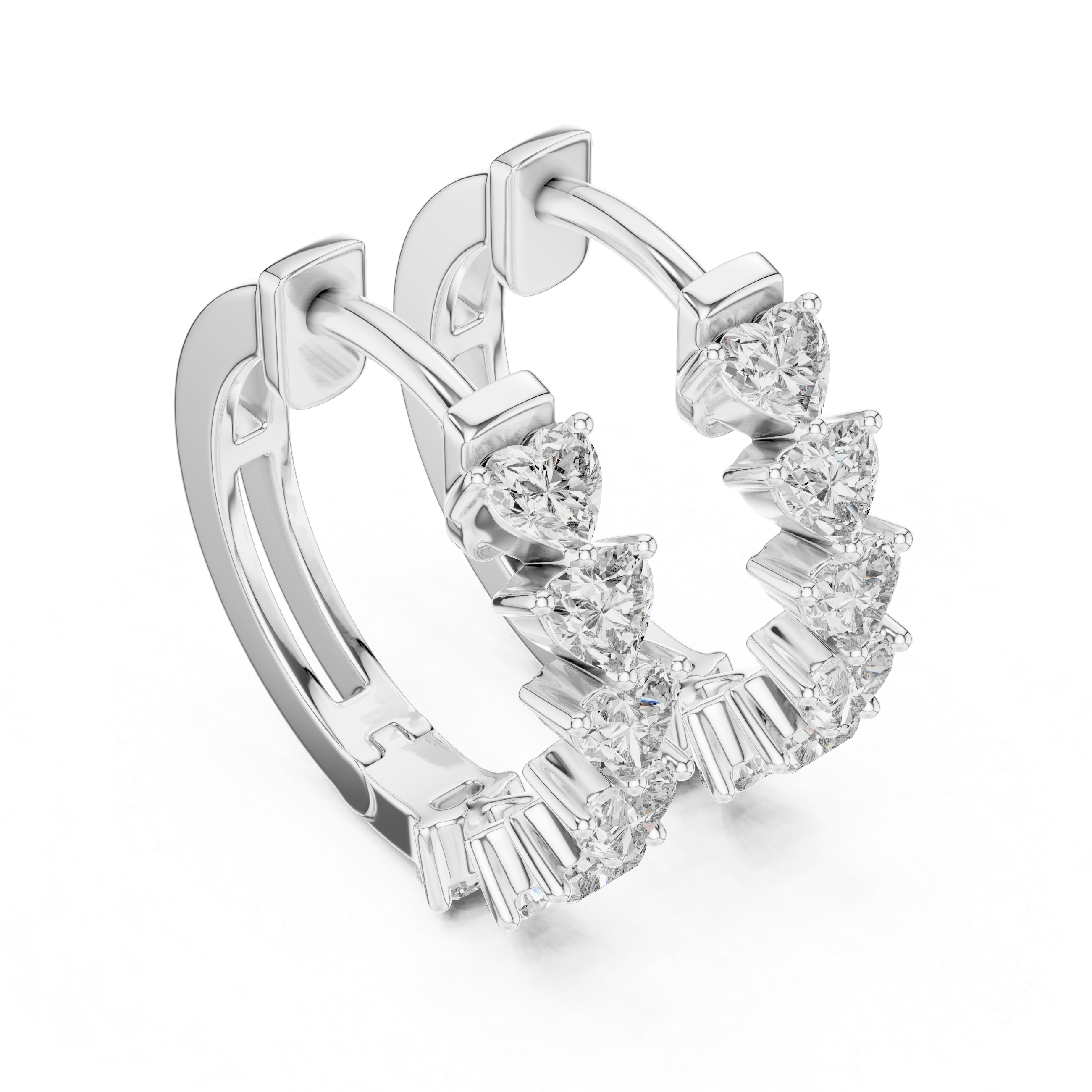 Gold heart diamond hoop earrings for women