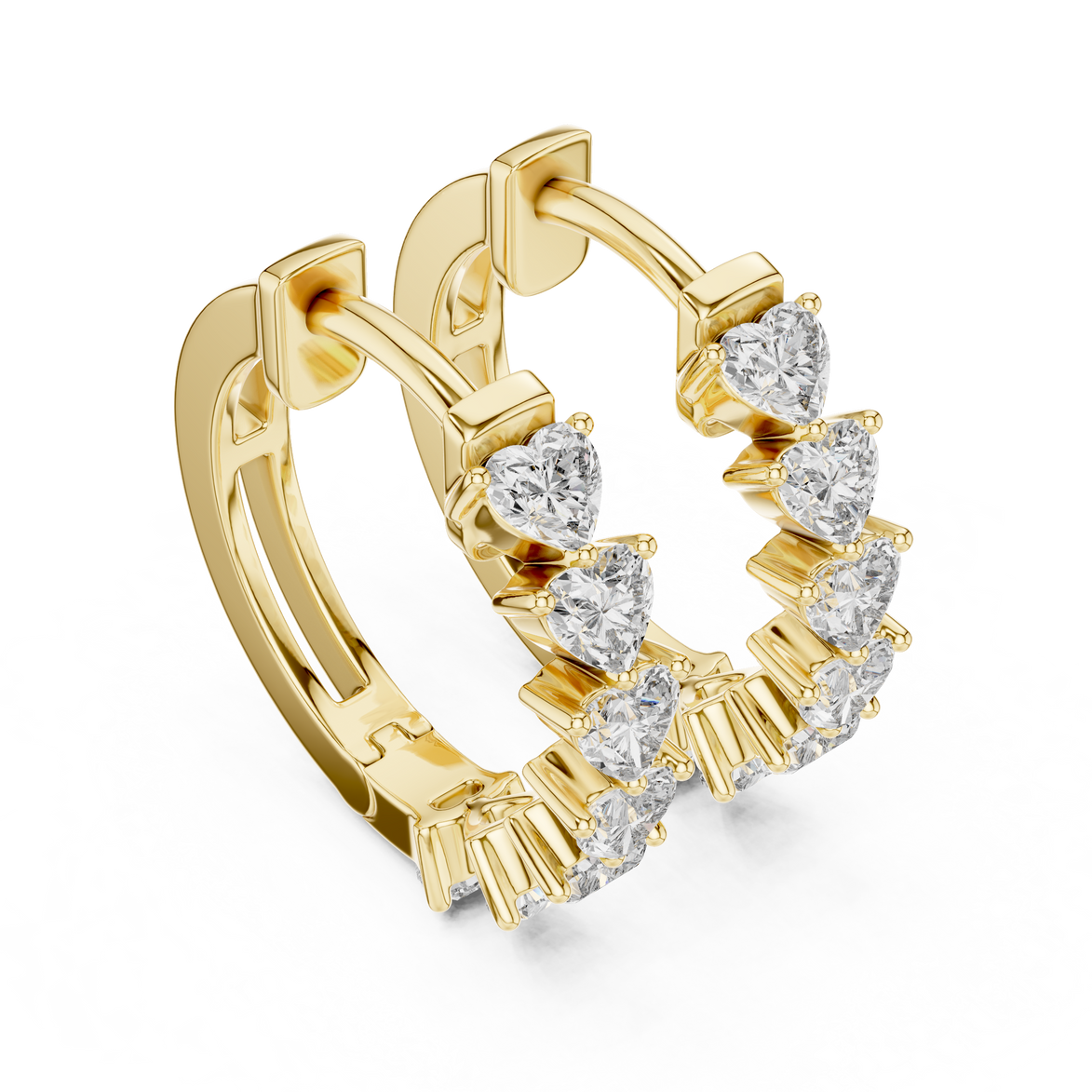 Gold heart diamond hoop earrings for women