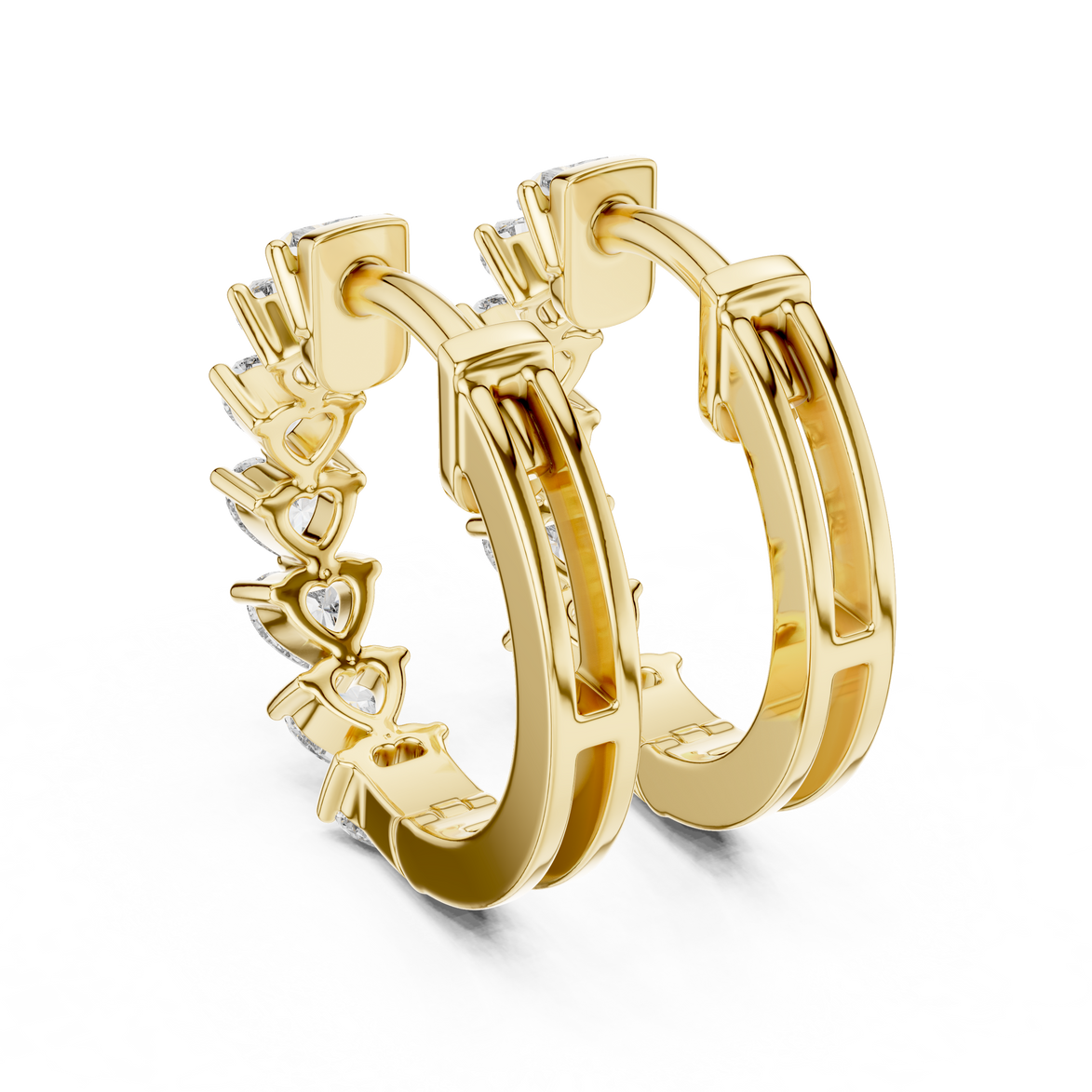Gold heart diamond hoop earrings for women