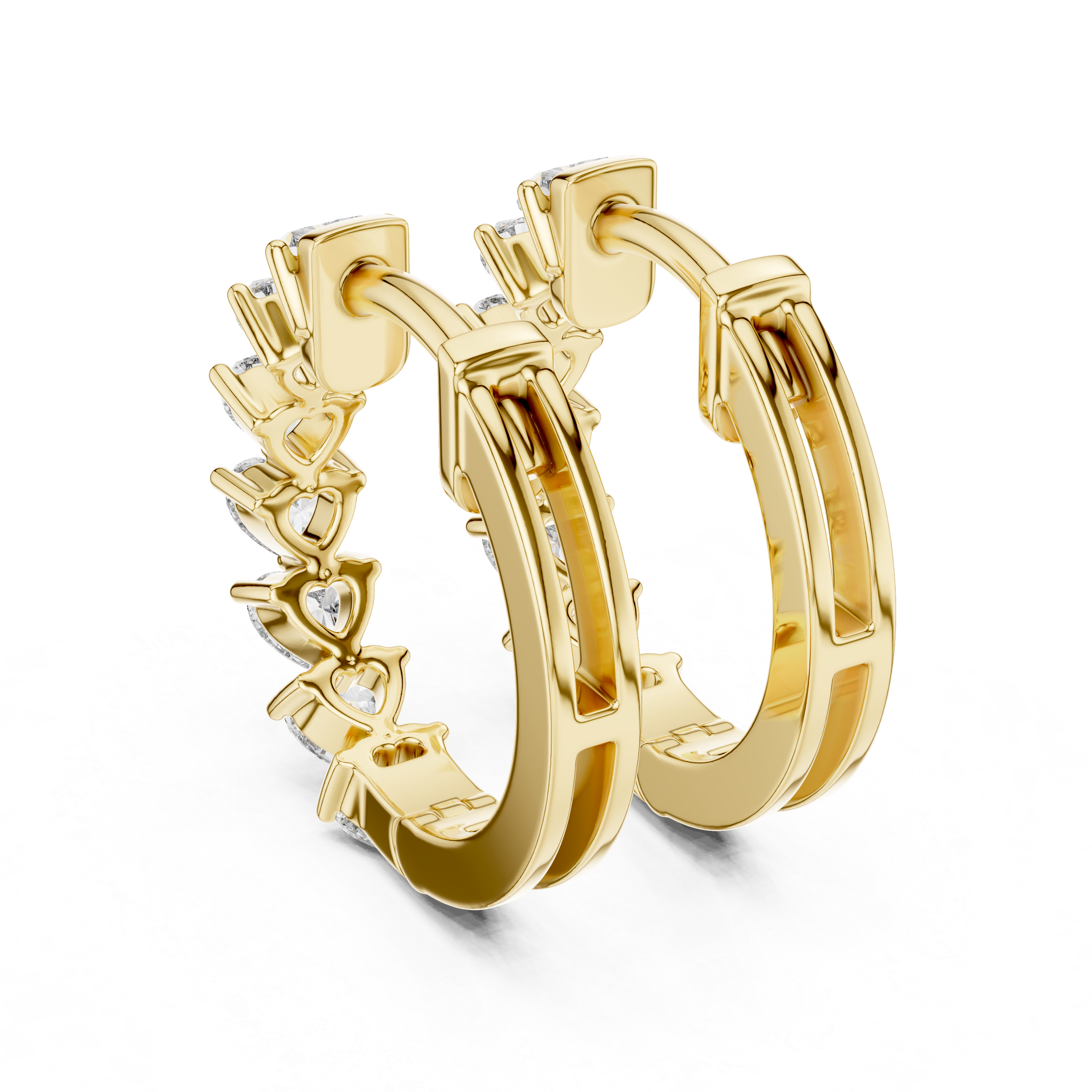 Gold heart diamond hoop earrings for women