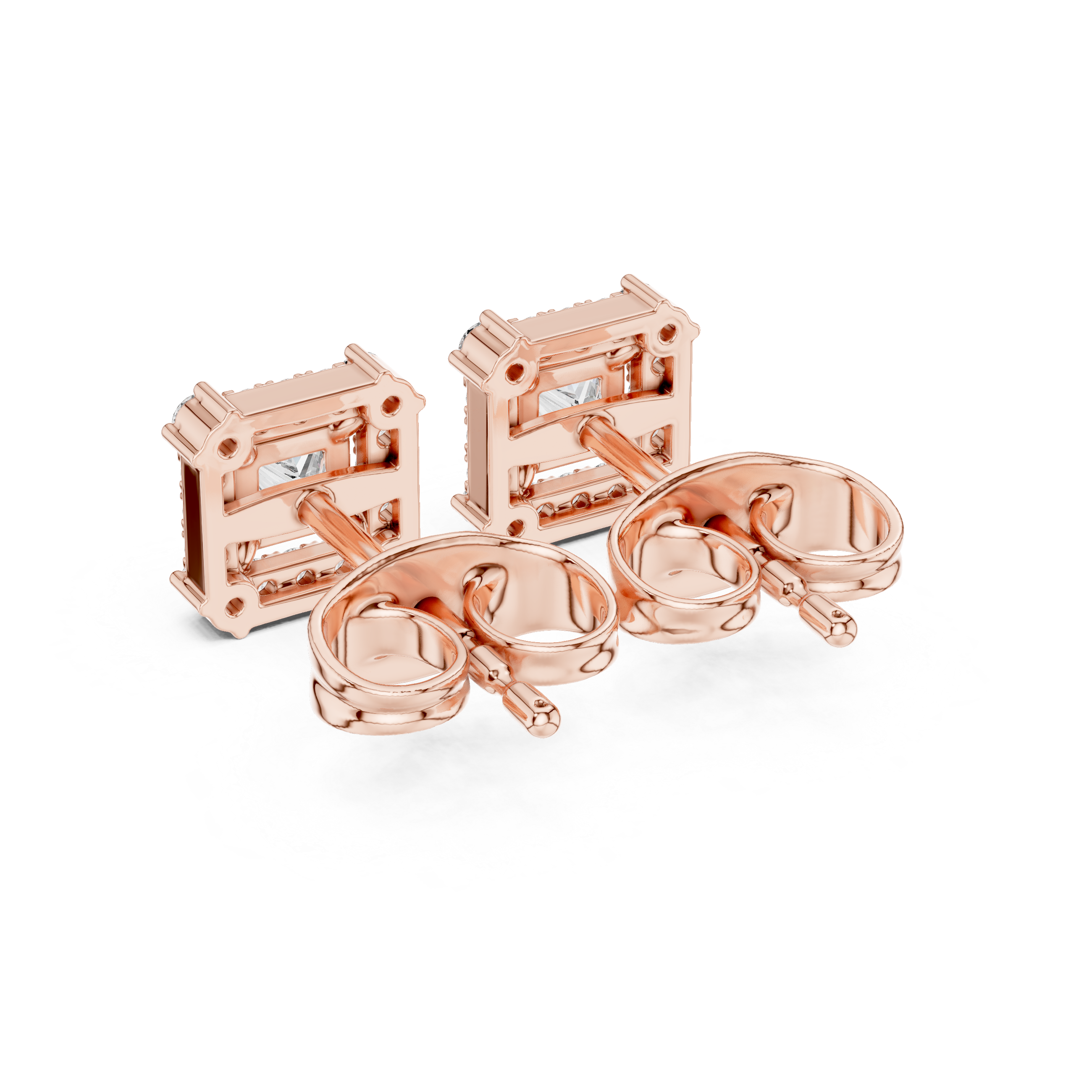 Princess cut halo lab grown diamond stud earrings in gold by Signora Jewels