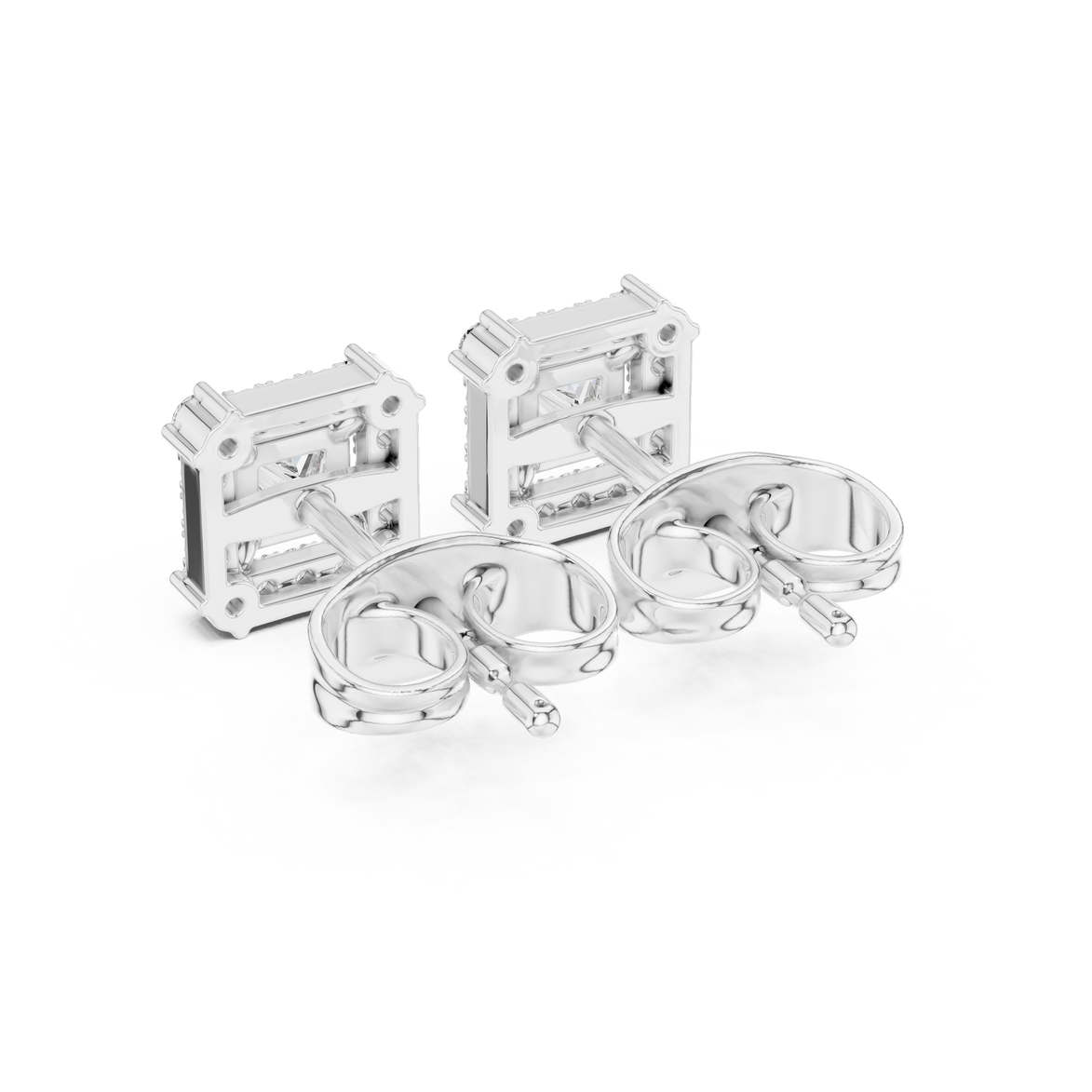 Princess cut halo lab grown diamond stud earrings in gold by Signora Jewels