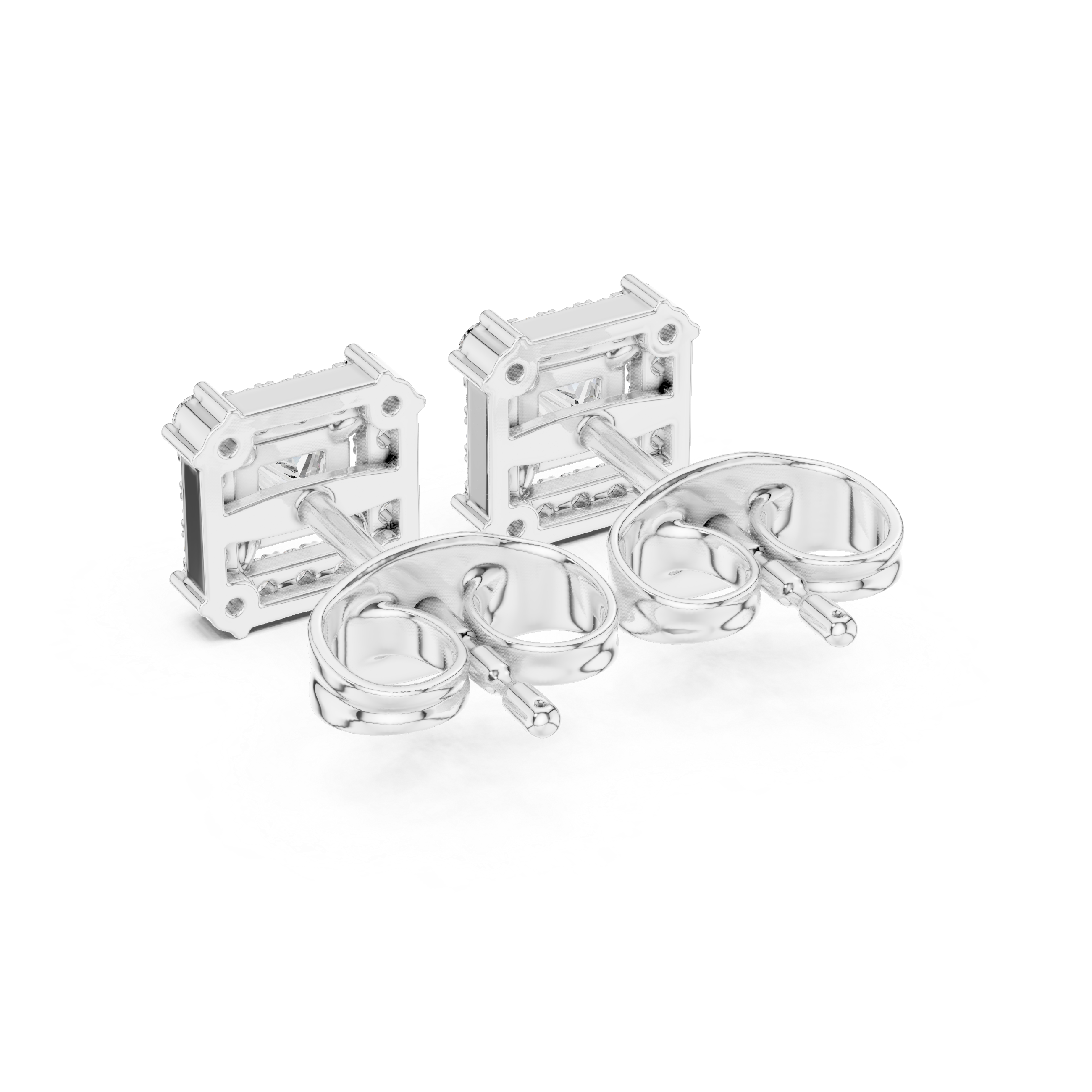 Princess cut halo lab grown diamond stud earrings in gold by Signora Jewels