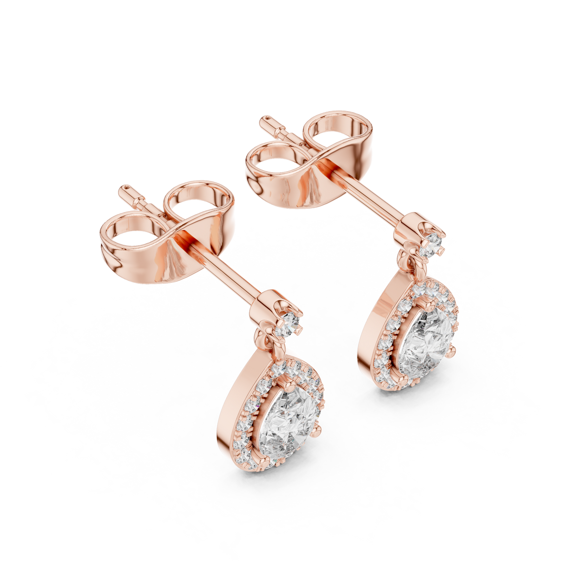 Pear halo lab grown diamond stud earrings in gold by Signora Jewels