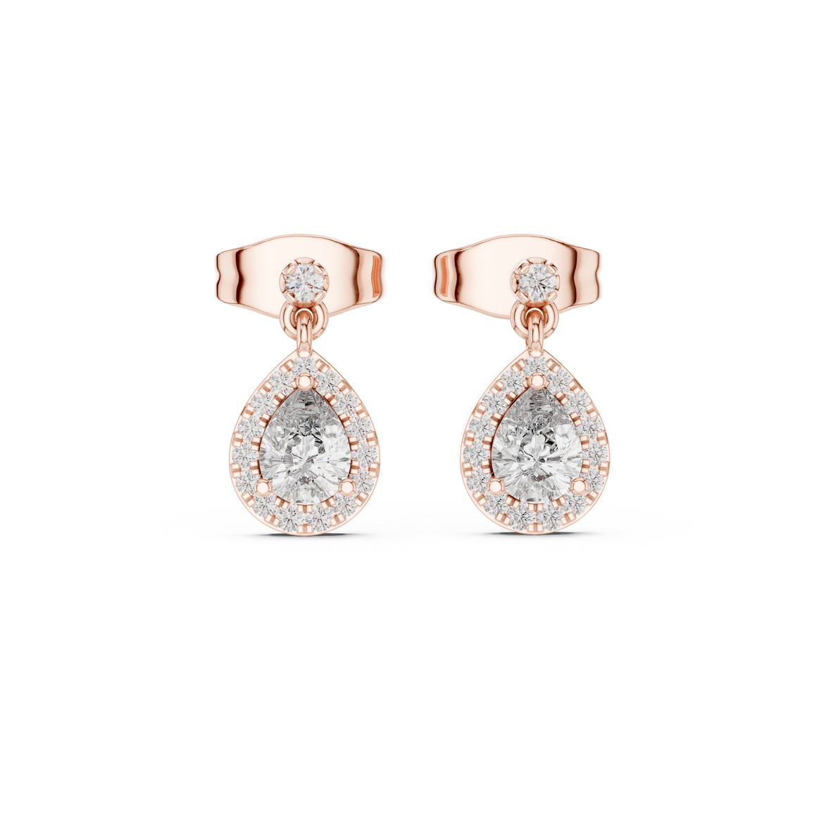 Pear halo lab grown diamond stud earrings in gold by Signora Jewels