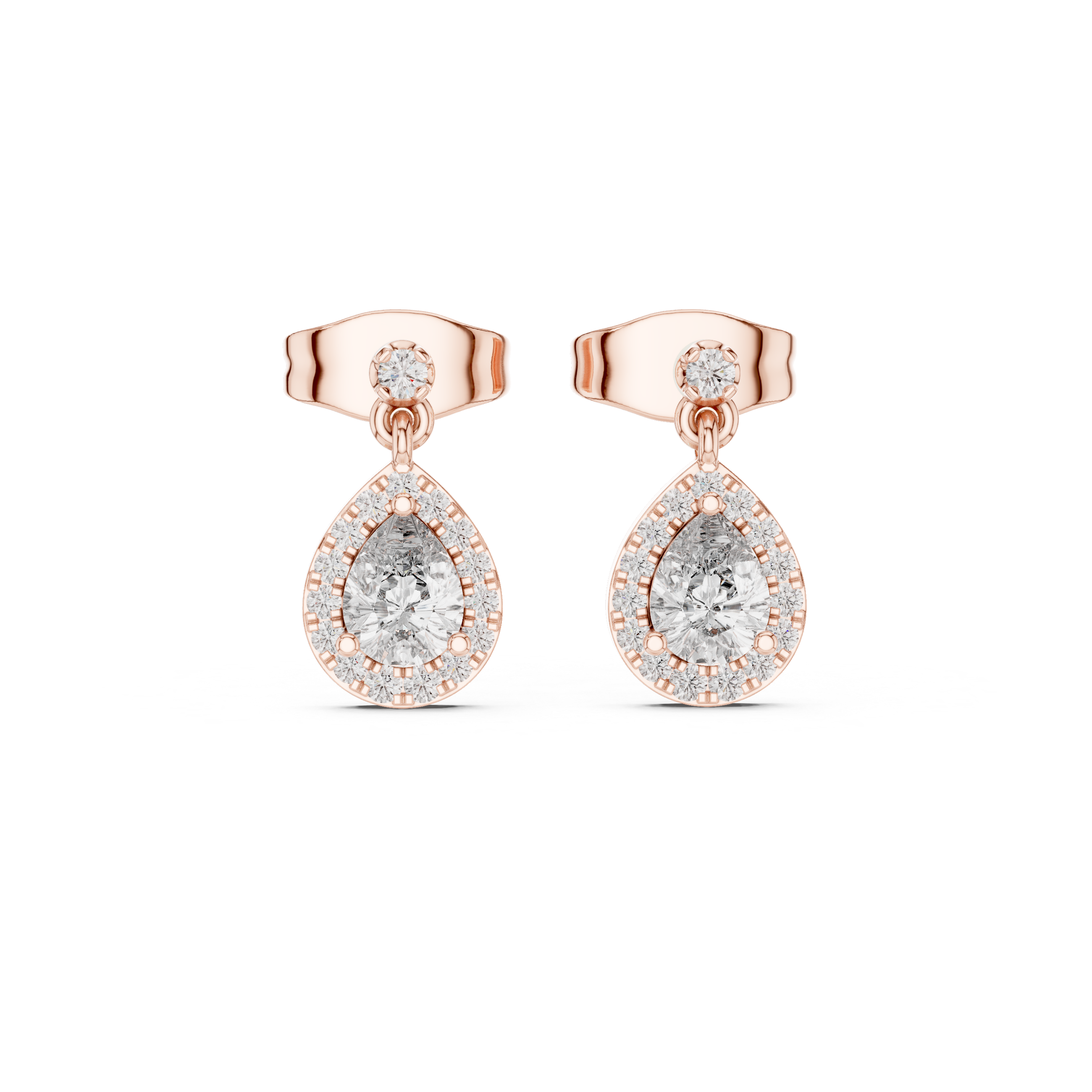 Pear halo lab grown diamond stud earrings in gold by Signora Jewels