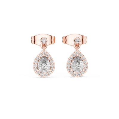 Pear halo lab grown diamond stud earrings in gold by Signora Jewels