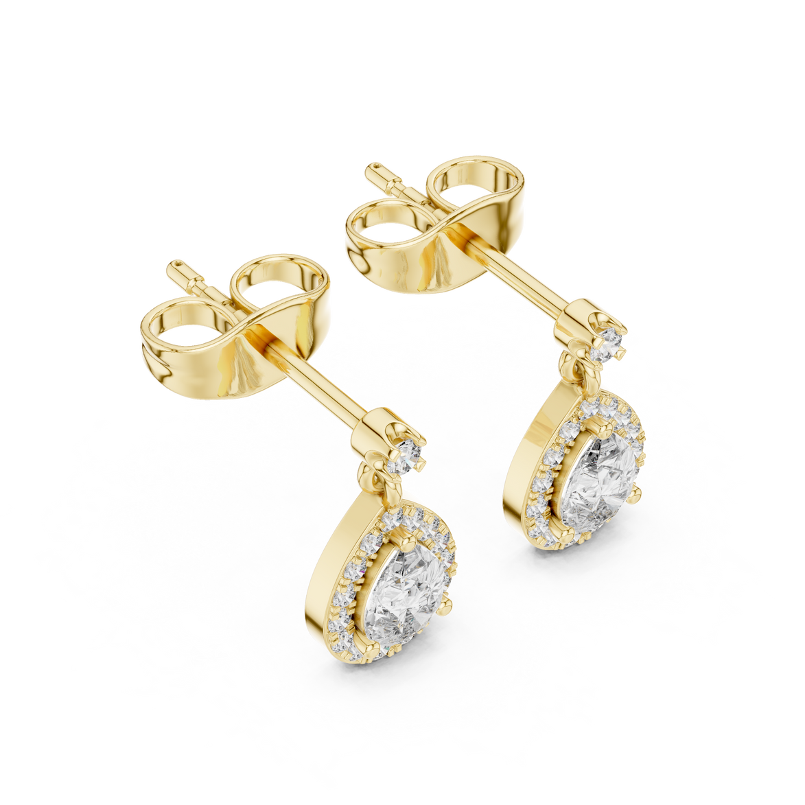 Pear halo lab grown diamond stud earrings in gold by Signora Jewels