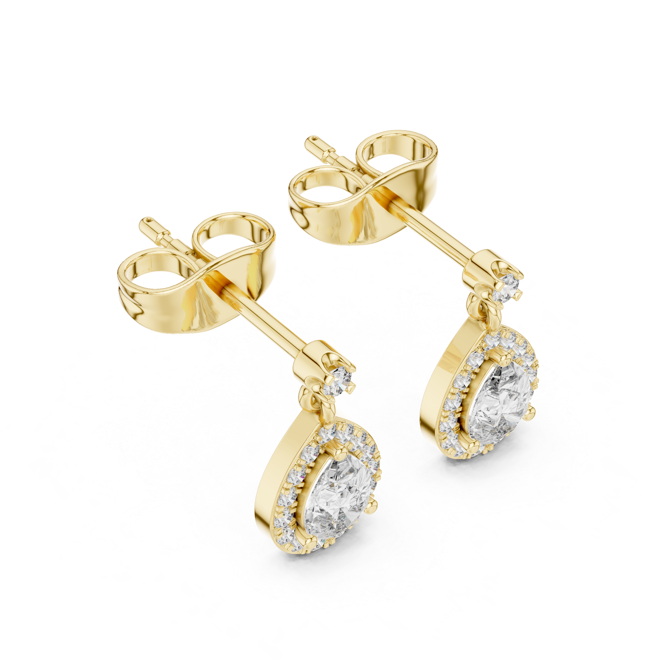 Pear halo lab grown diamond stud earrings in gold by Signora Jewels