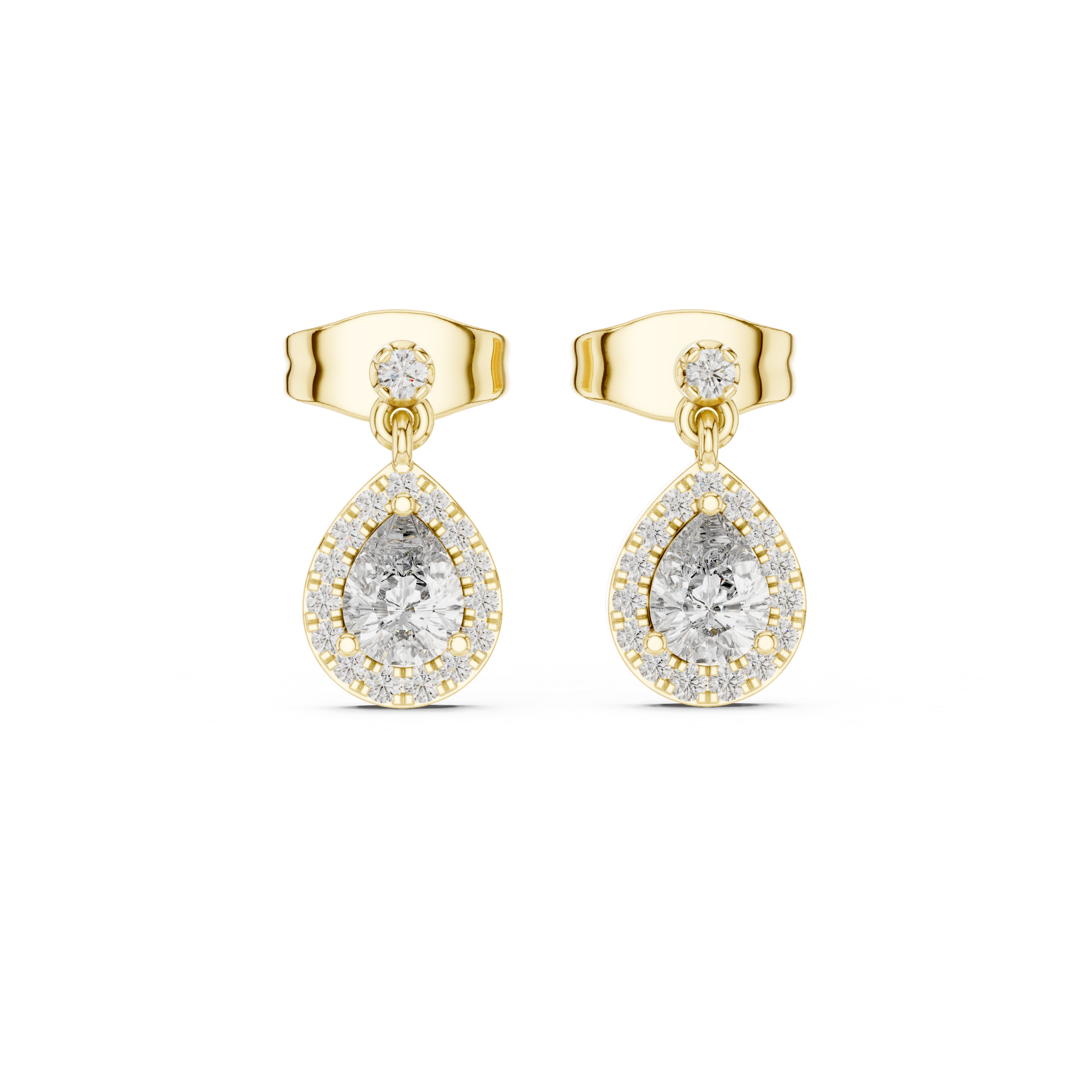 Pear halo lab grown diamond stud earrings in gold by Signora Jewels